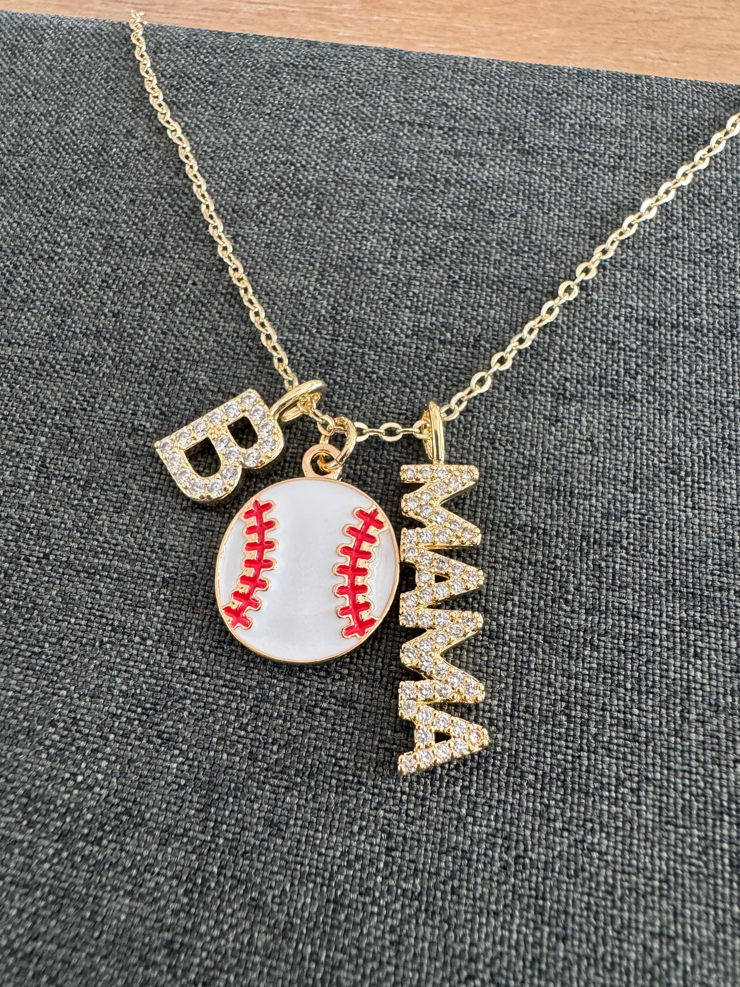 Baseball Initial Mama Necklace