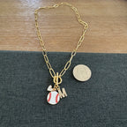 Baseball White Heart Stone Initial Layered Necklace