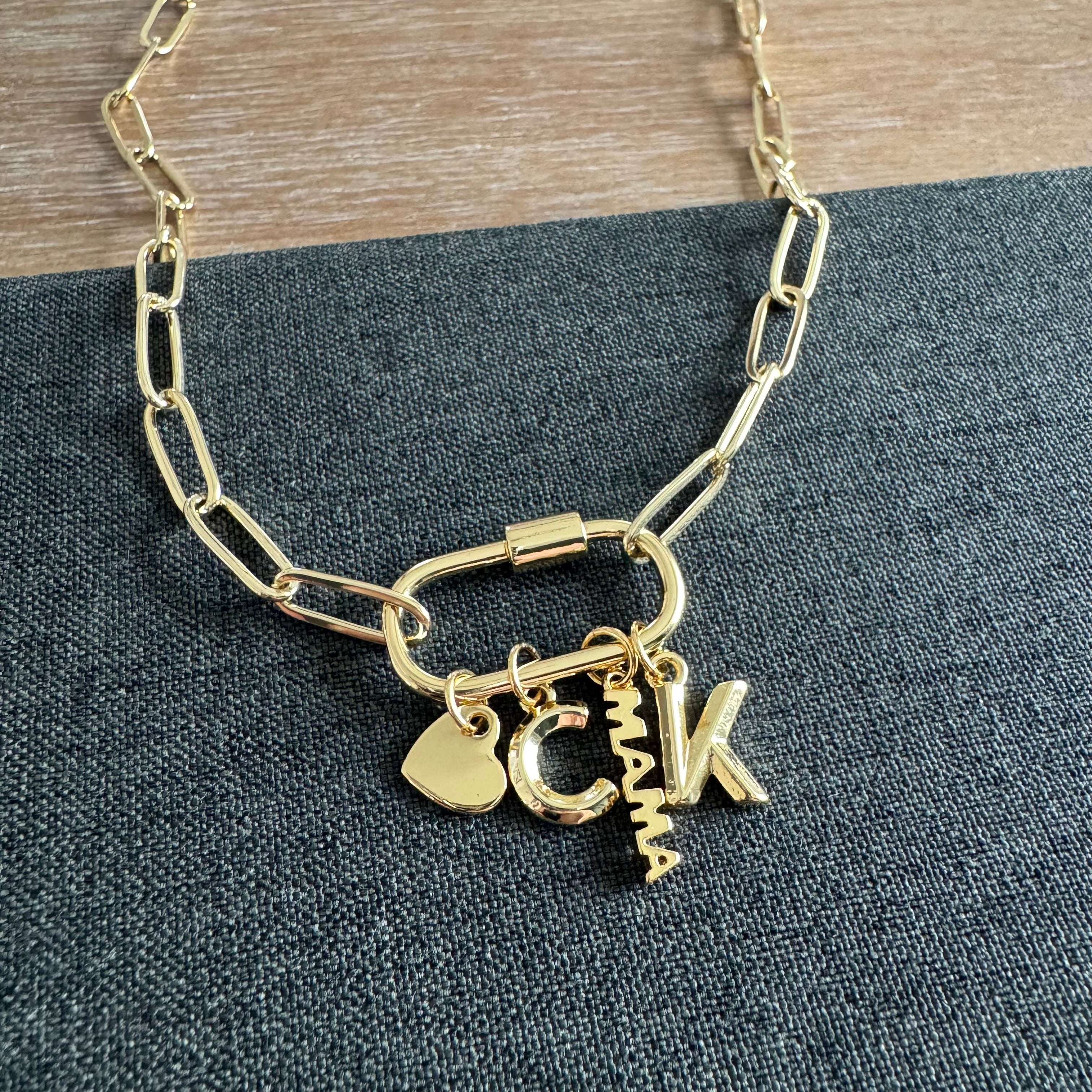 Alicia Carabiner Initial Mama Charm Necklace