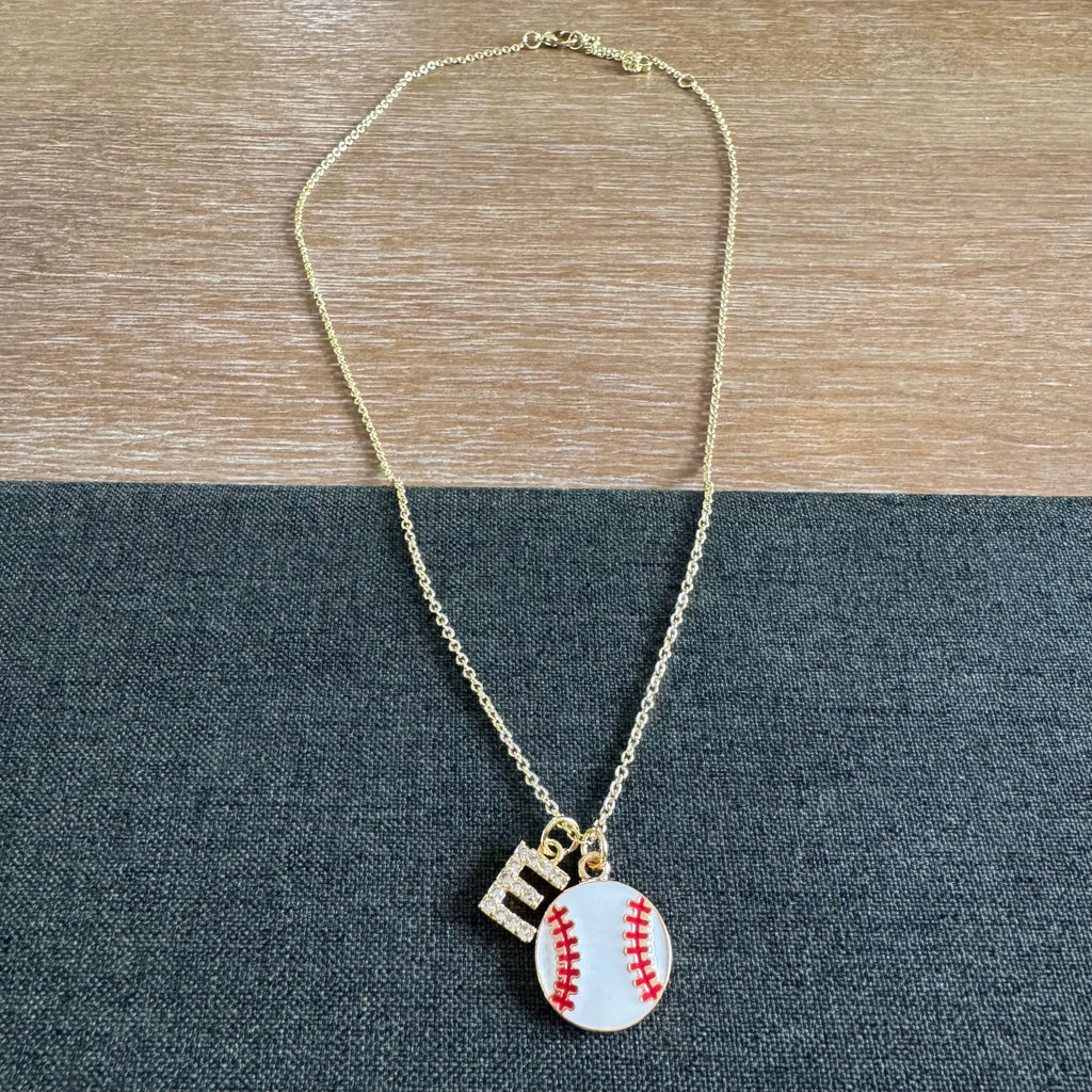 Baseball Initial Necklace