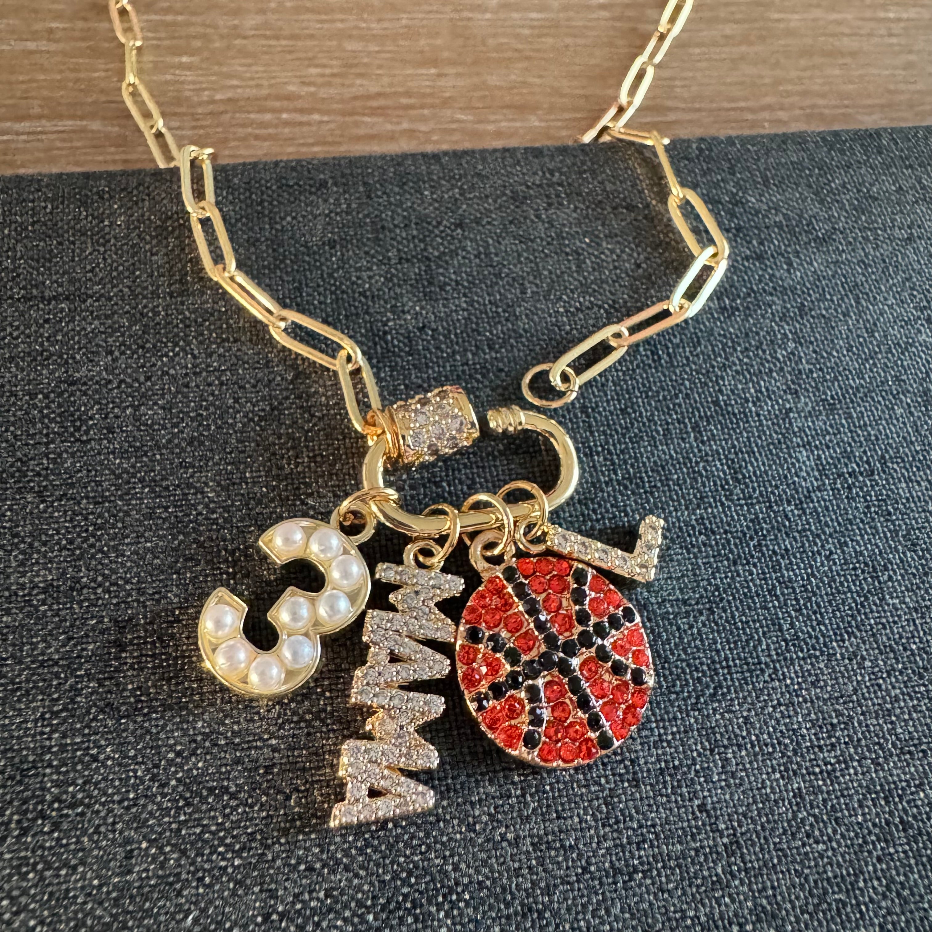 Basketball Stone Mama Number Charm Necklace
