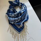 Rhinestone Bandana Navy Blue Satin