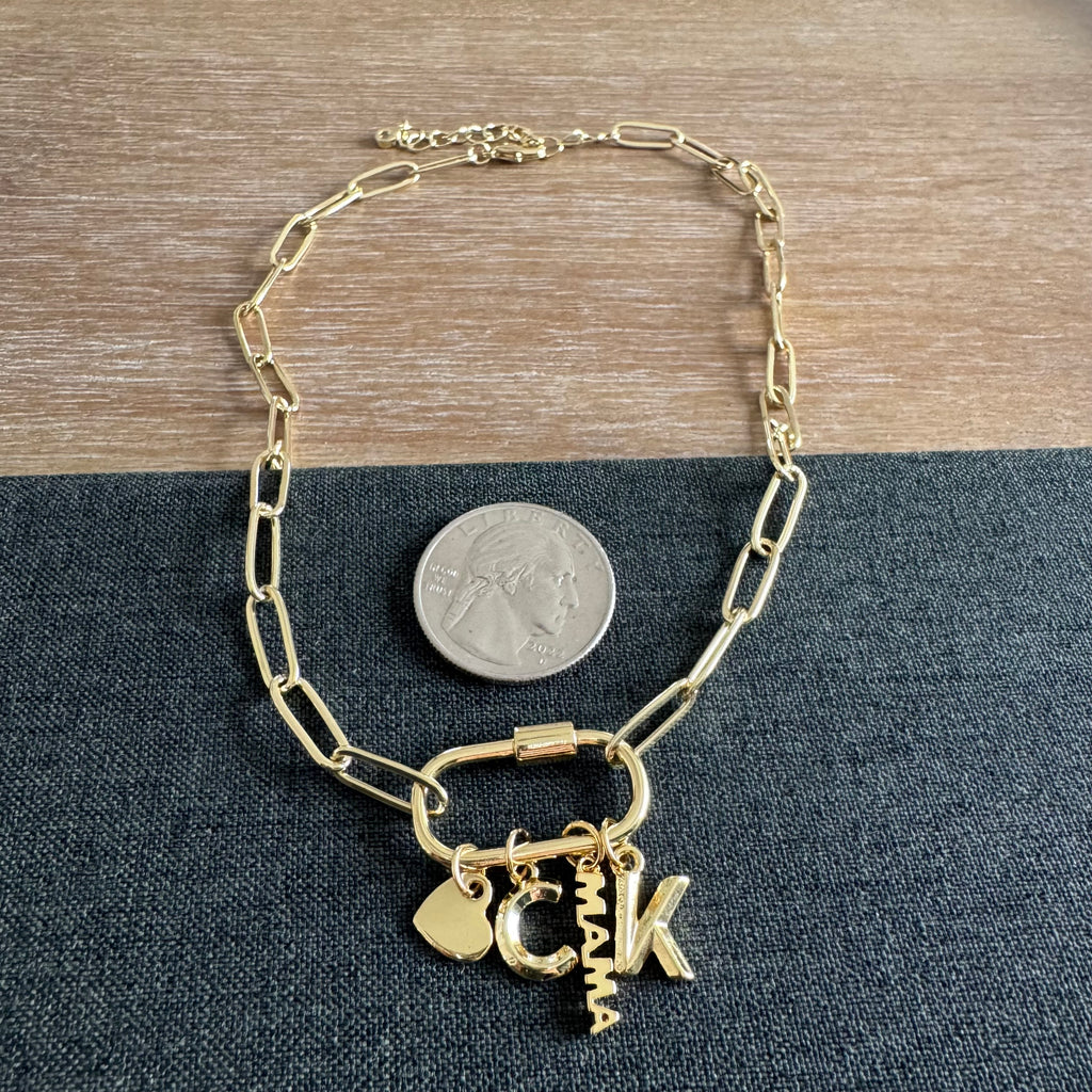 Alicia Carabiner Initial Mama Charm Necklace