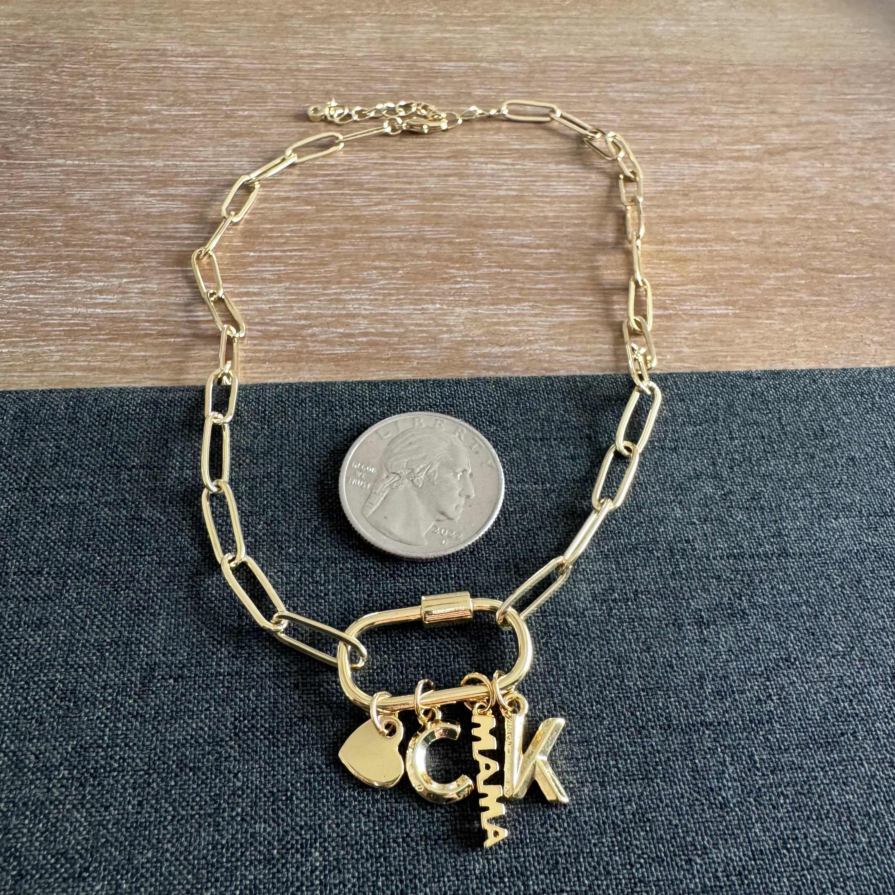 Alicia Carabiner Initial Mama Charm Necklace