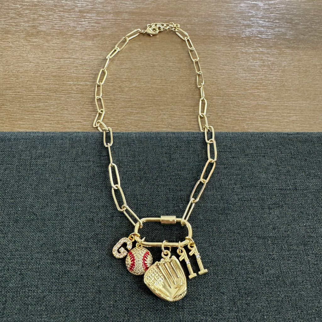 Garrett Carabiner Initial Baseball Mom Number Charm Necklace