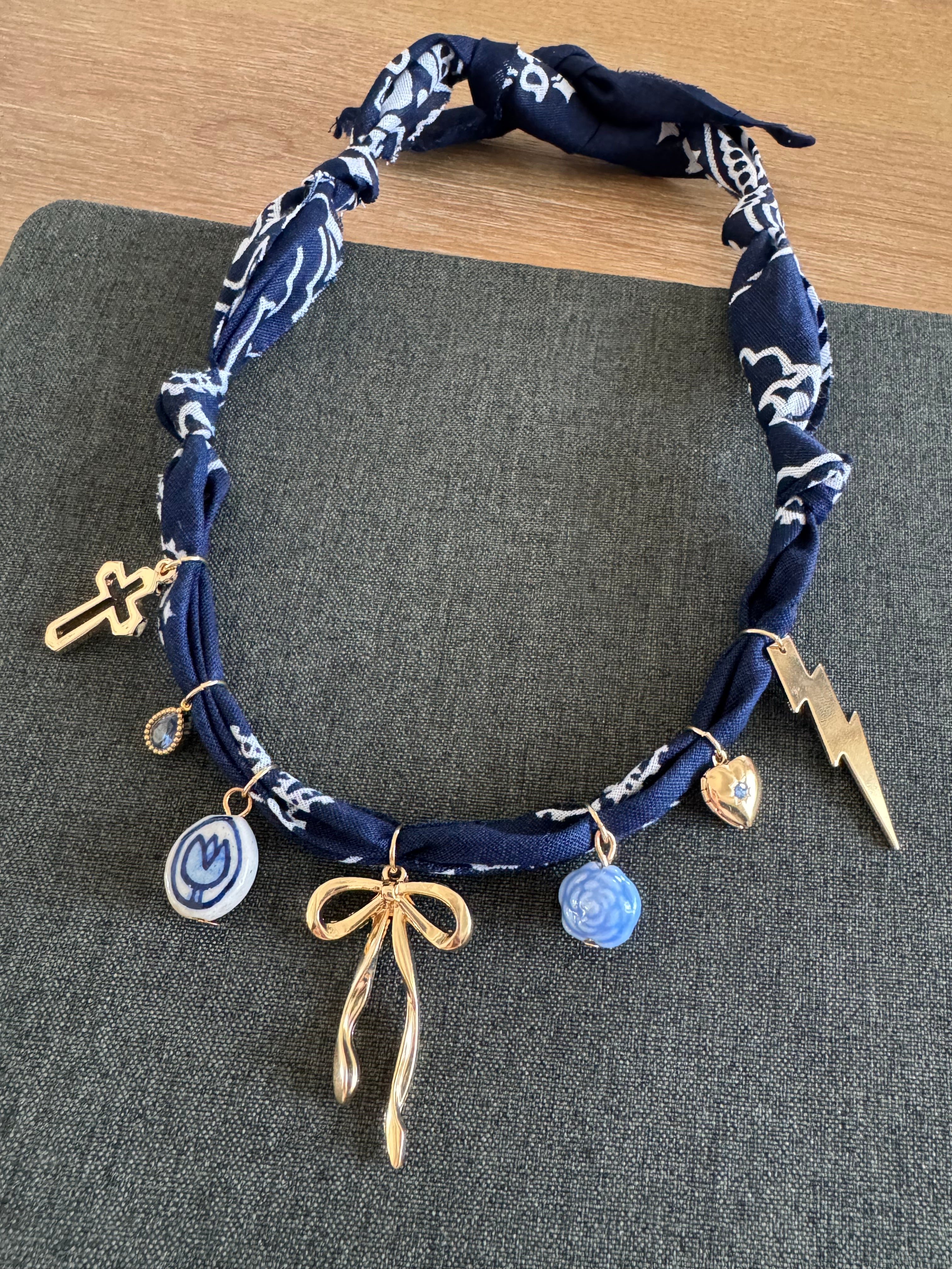Bow Flower Bandana Charm Necklace