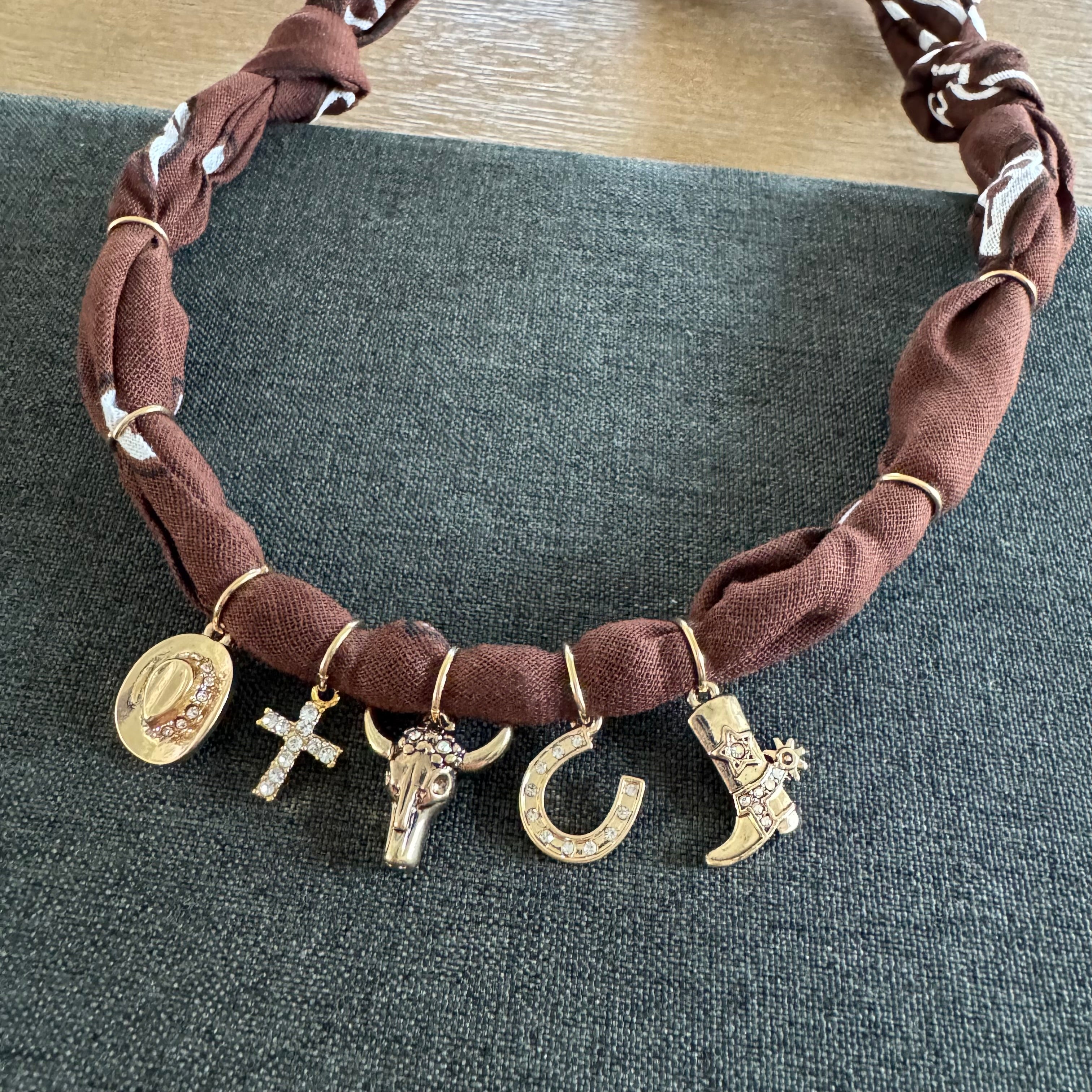 Rodeo Bandana Charm Necklace Brown