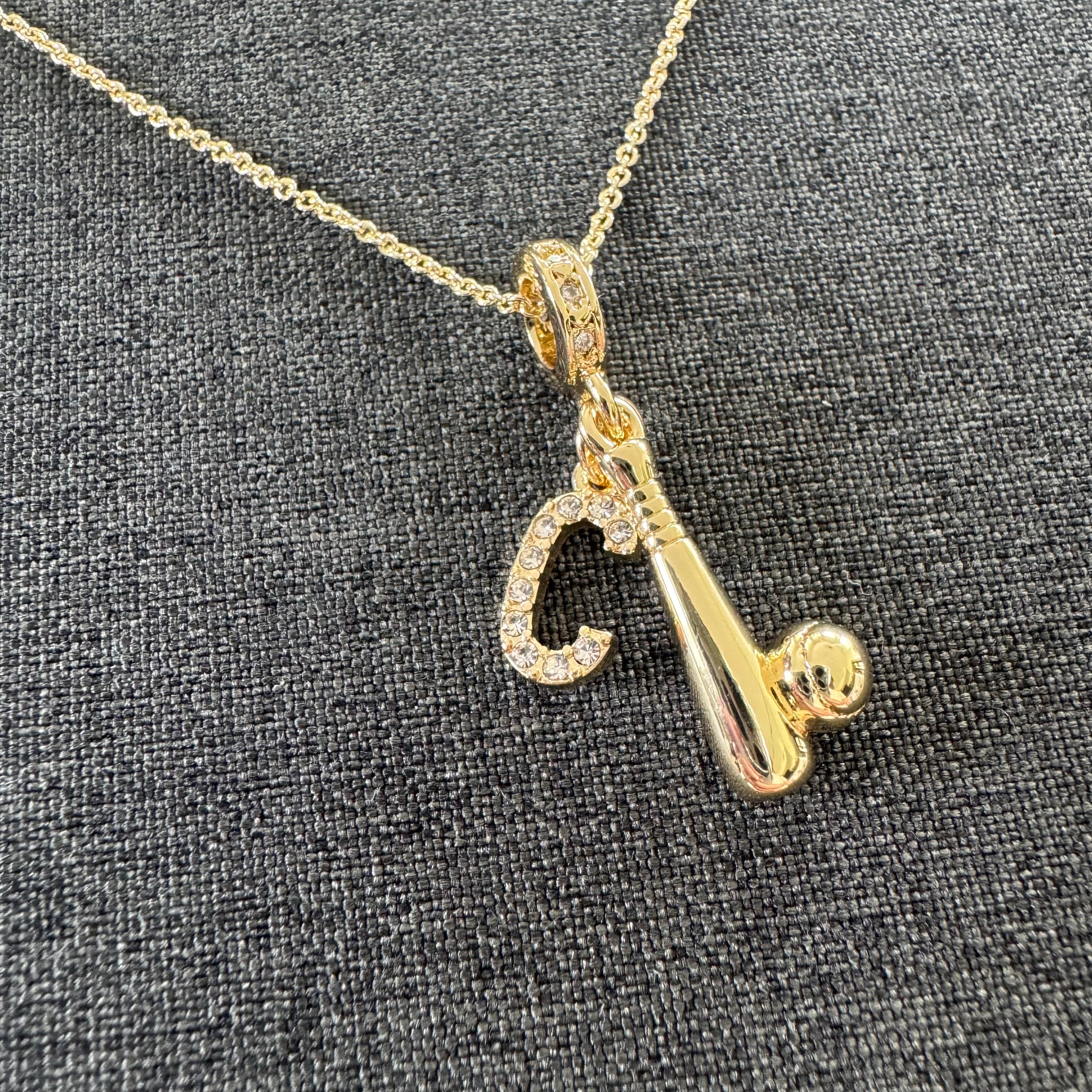 Baseball Bat and Ball Pendant Initial Necklace
