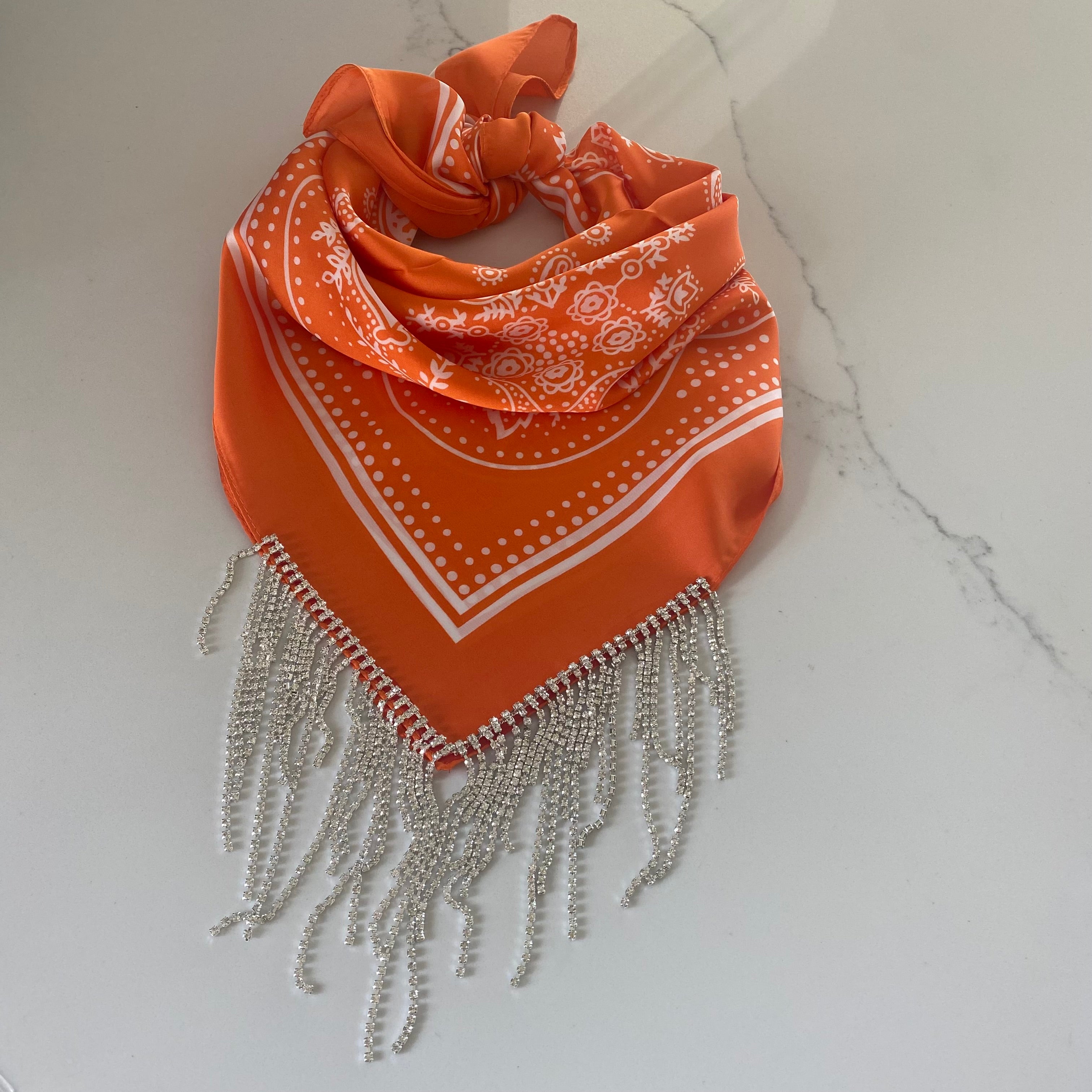 Rhinestone Bandana Orange Satin