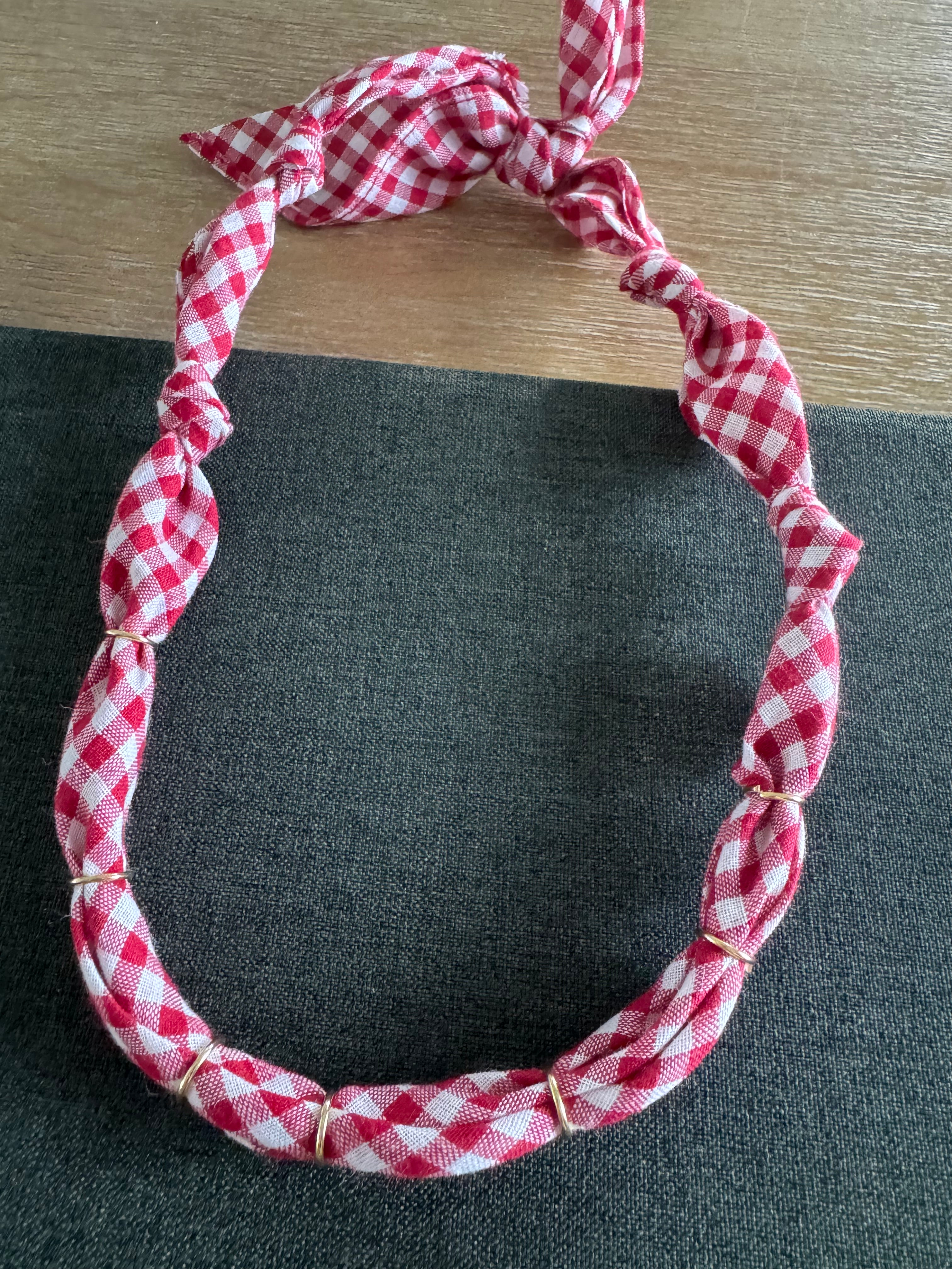 Premade Bandana Necklace Red Gingham
