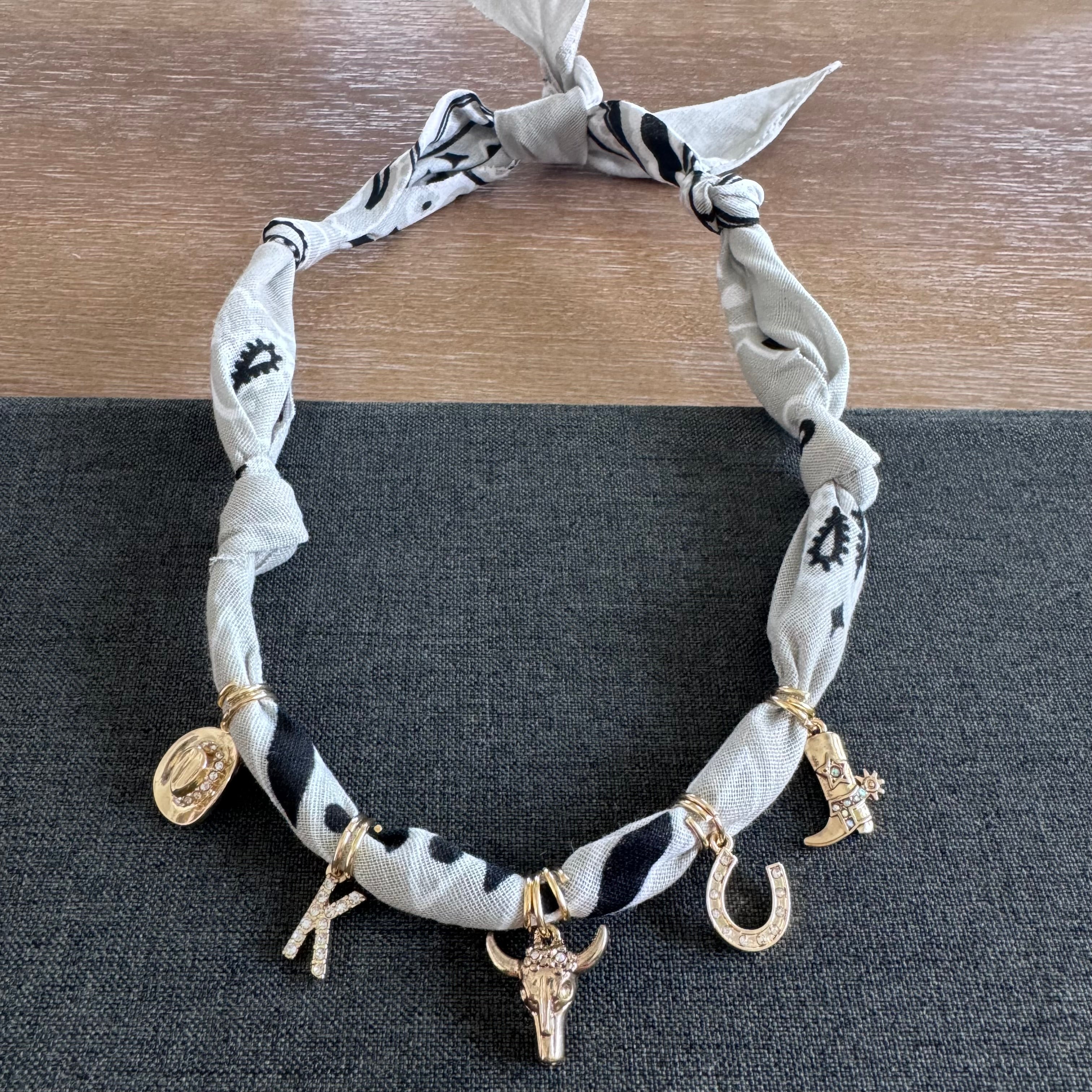Rodeo Bandana Initial Charm Necklace Silver