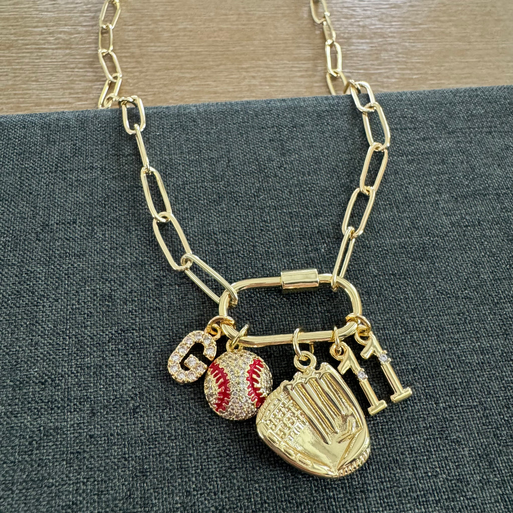 Garrett Carabiner Initial Baseball Mom Number Charm Necklace