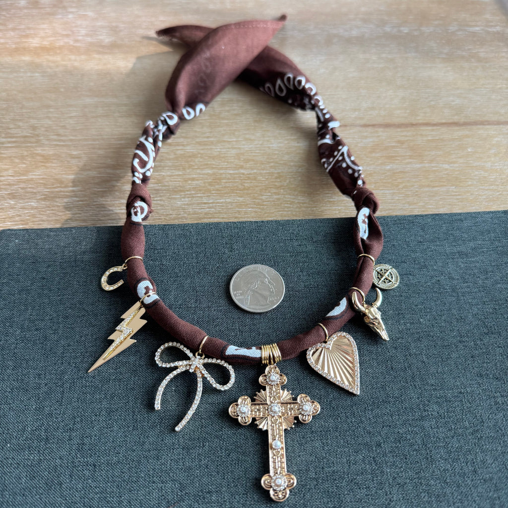 Wallen Bandana Charm Necklace Brown