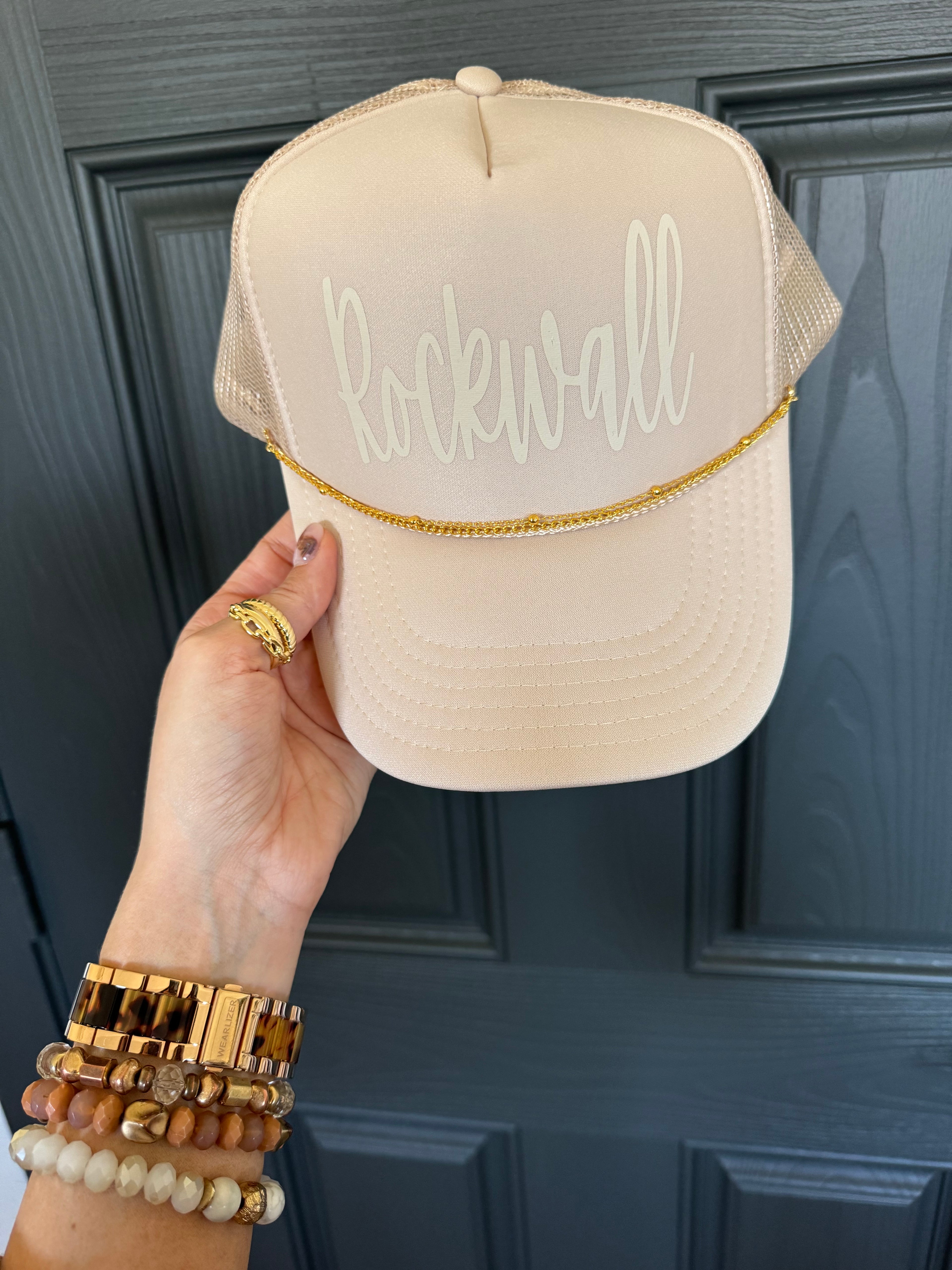 Rockwall Tonal Tan Hat with hat chain