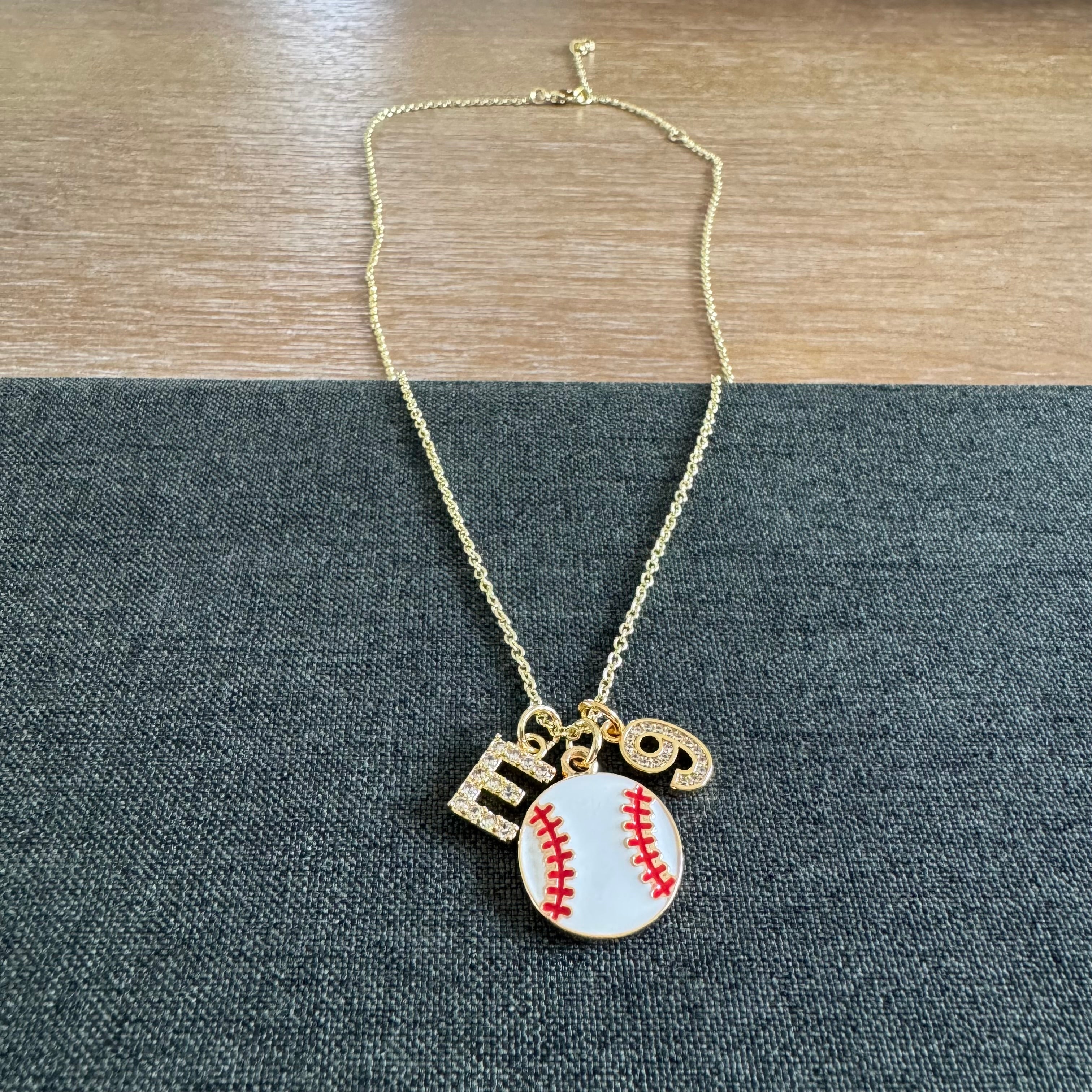 Baseball Initial and Number Necklace