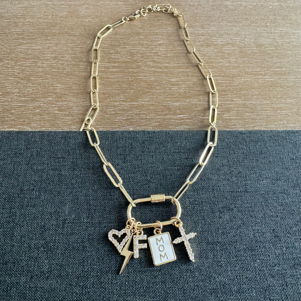 Franklin Carabiner Initial Mom Charm Necklace