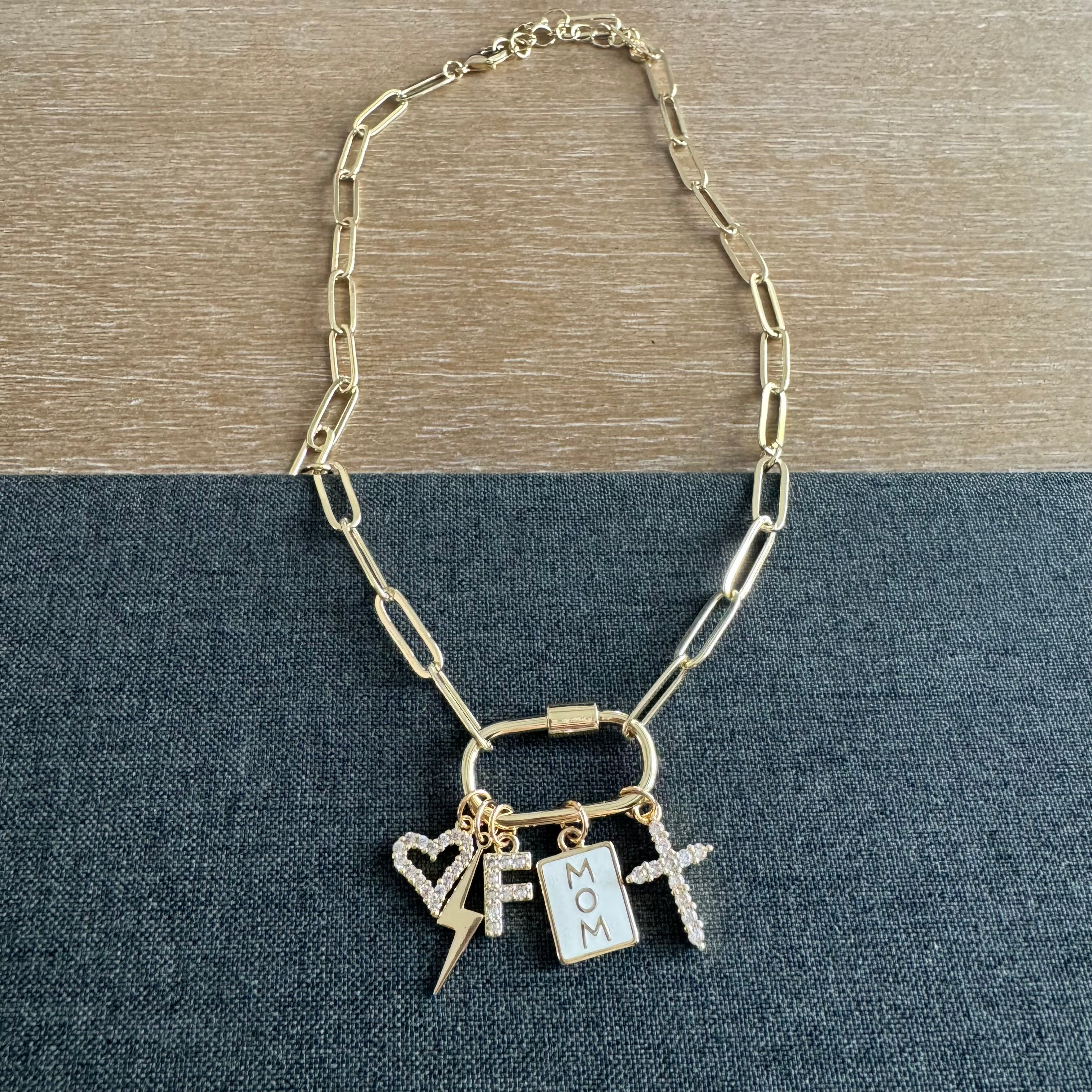 Franklin Carabiner Initial Mom Charm Necklace