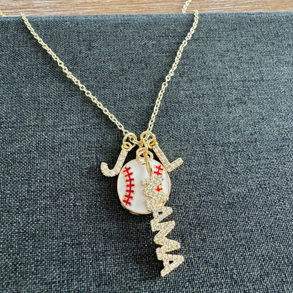 Baseball Two Initials Mama Necklace