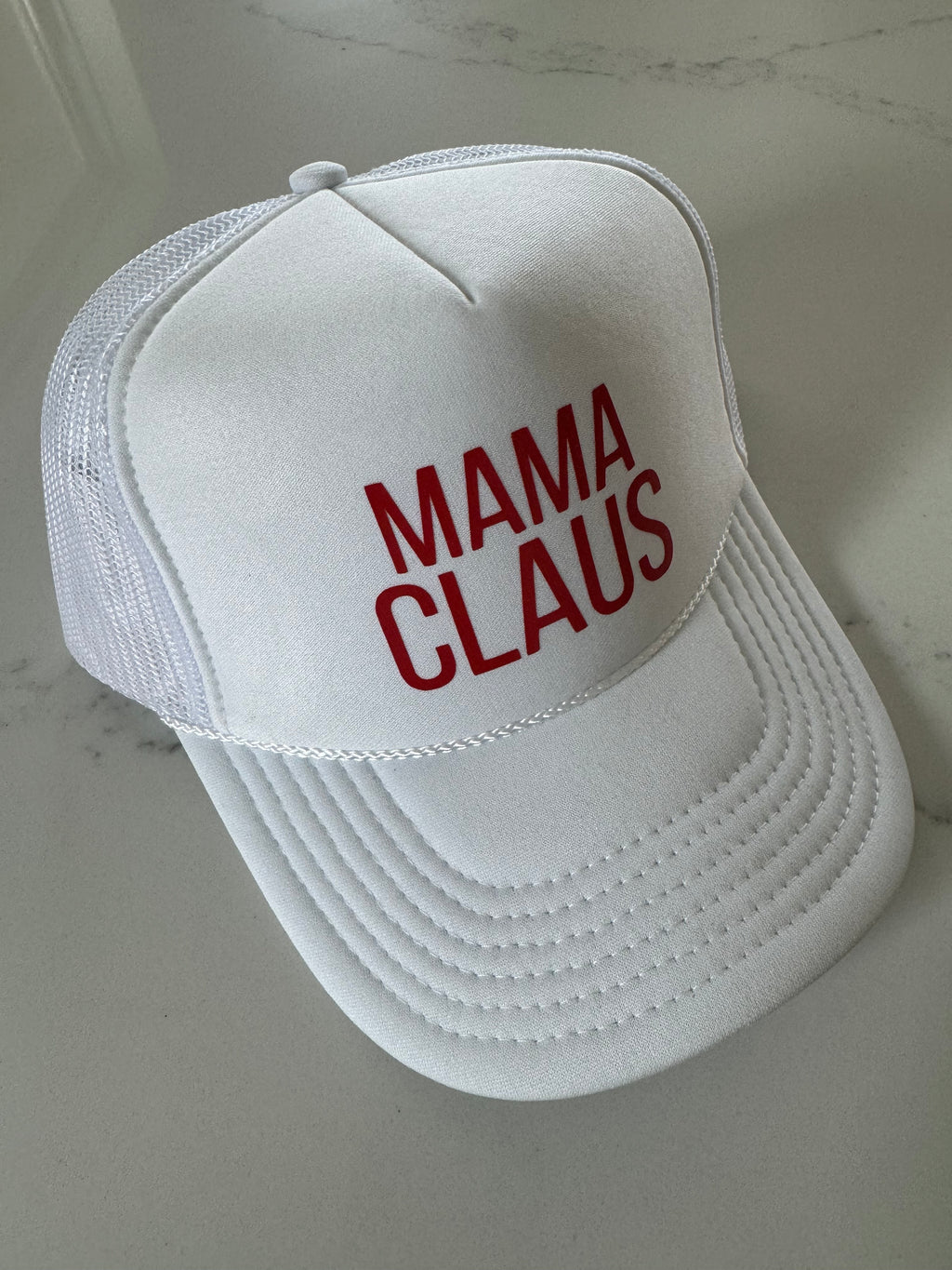 Red Mama Claus White Hat