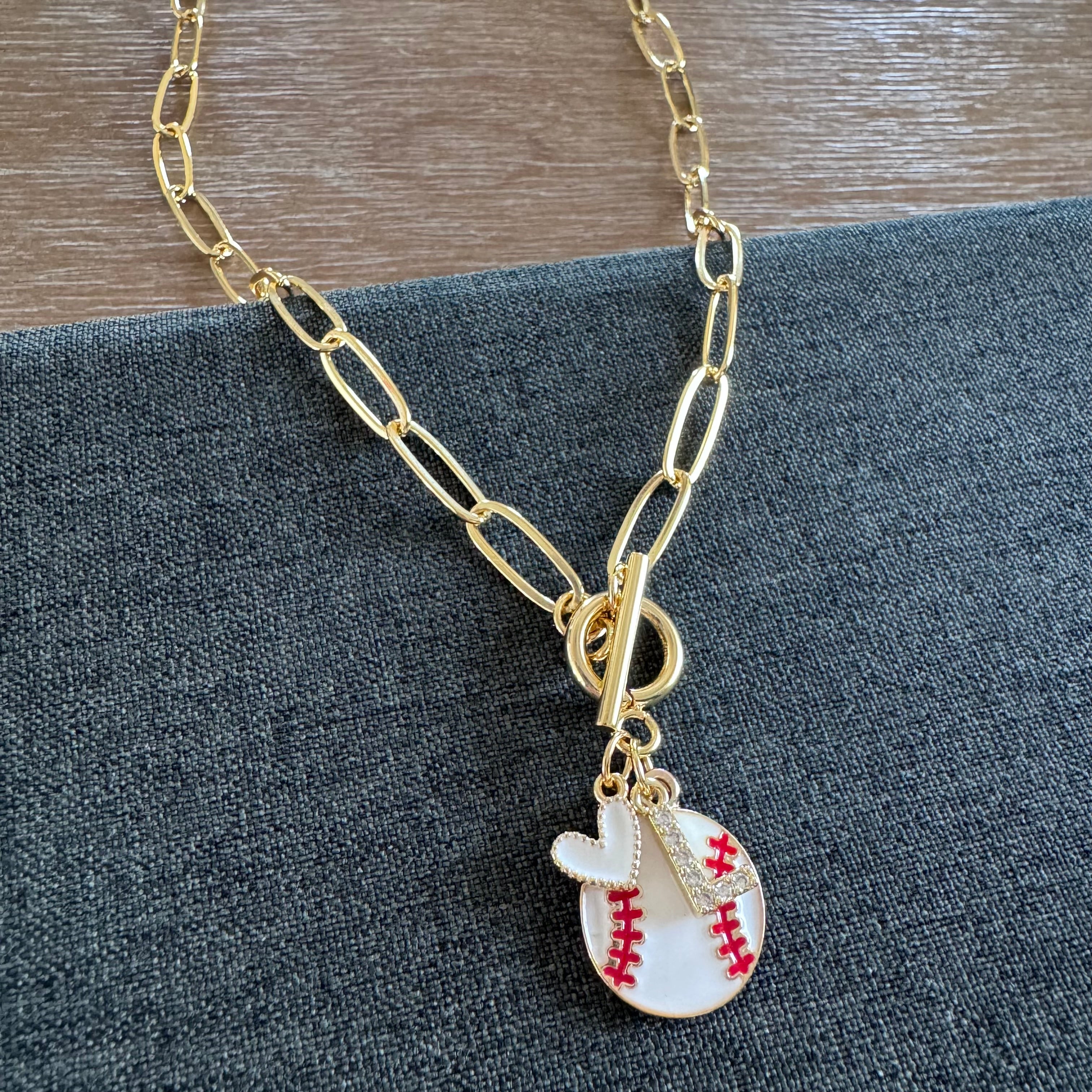 Baseball Initial Heart Layered Necklace