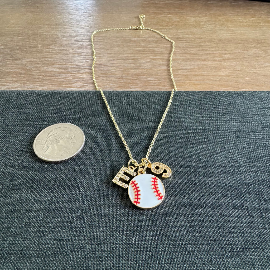 Baseball Initial and Number Necklace