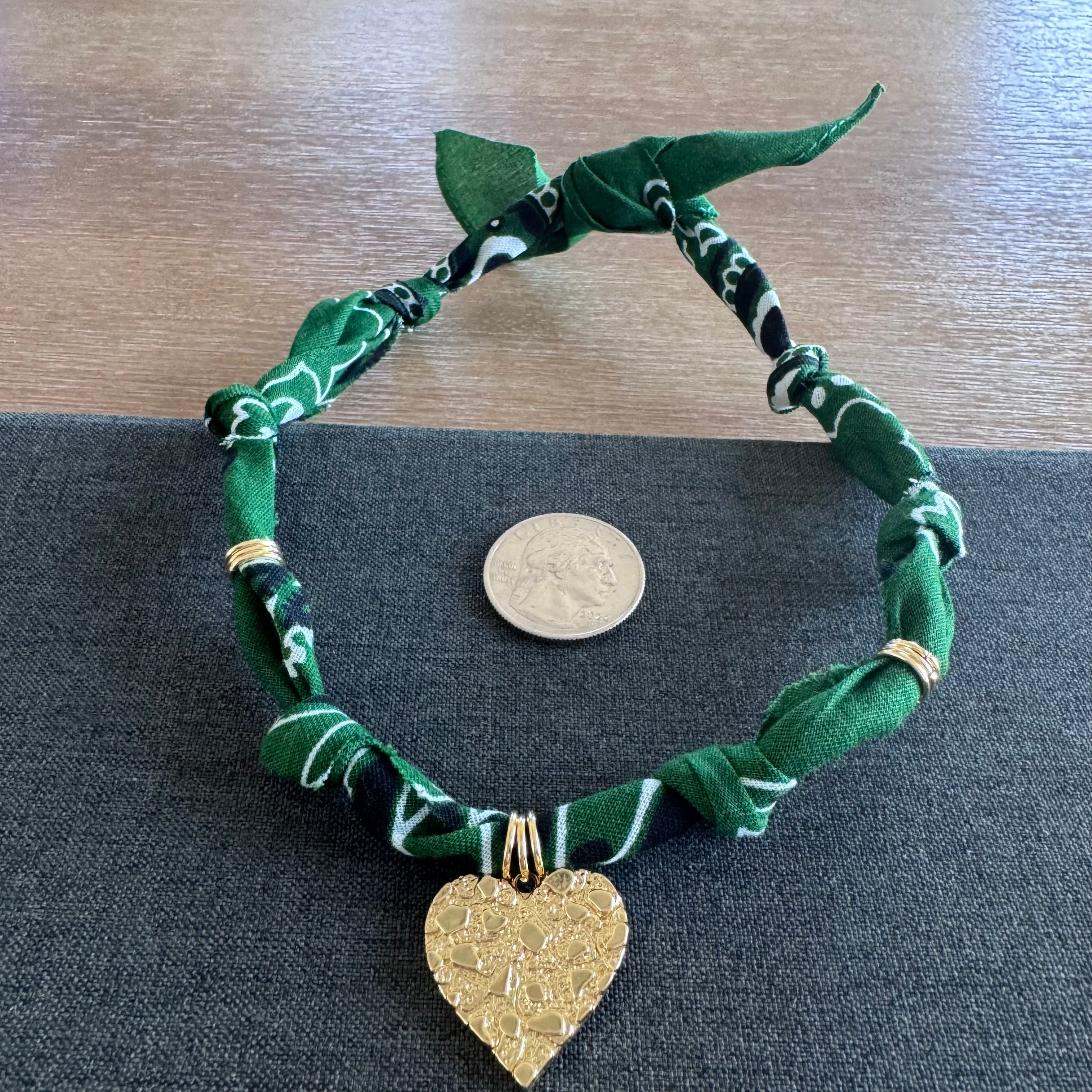 Lincoln Leopard Heart Charm Bandana Necklace Green