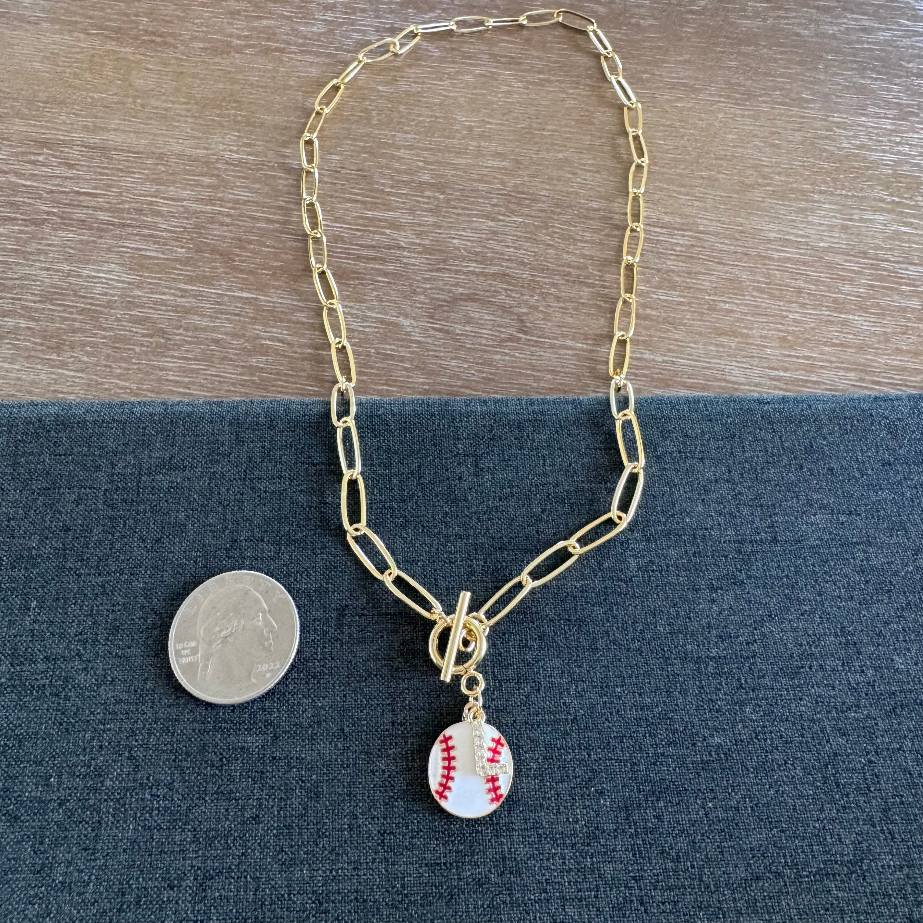 Baseball Initial Layered Necklace