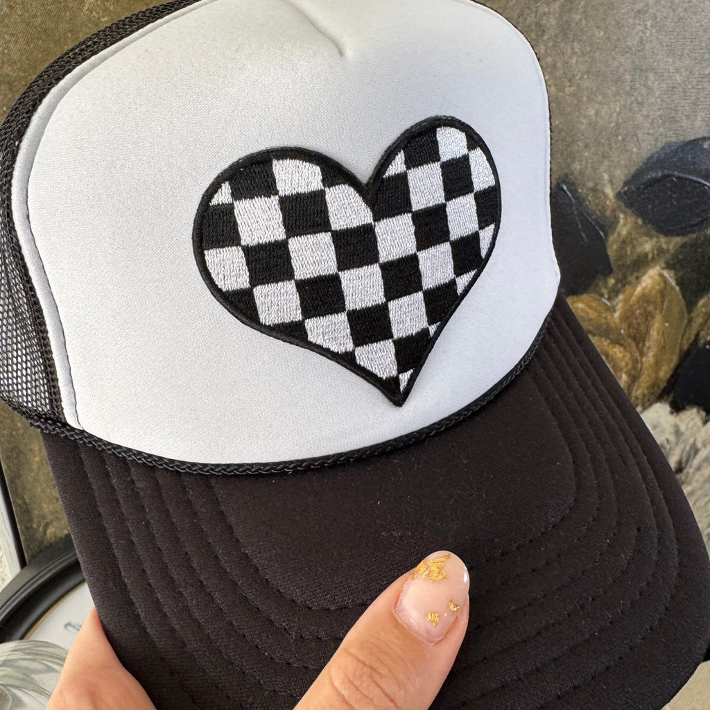 Checkered Heart Black and White Hat