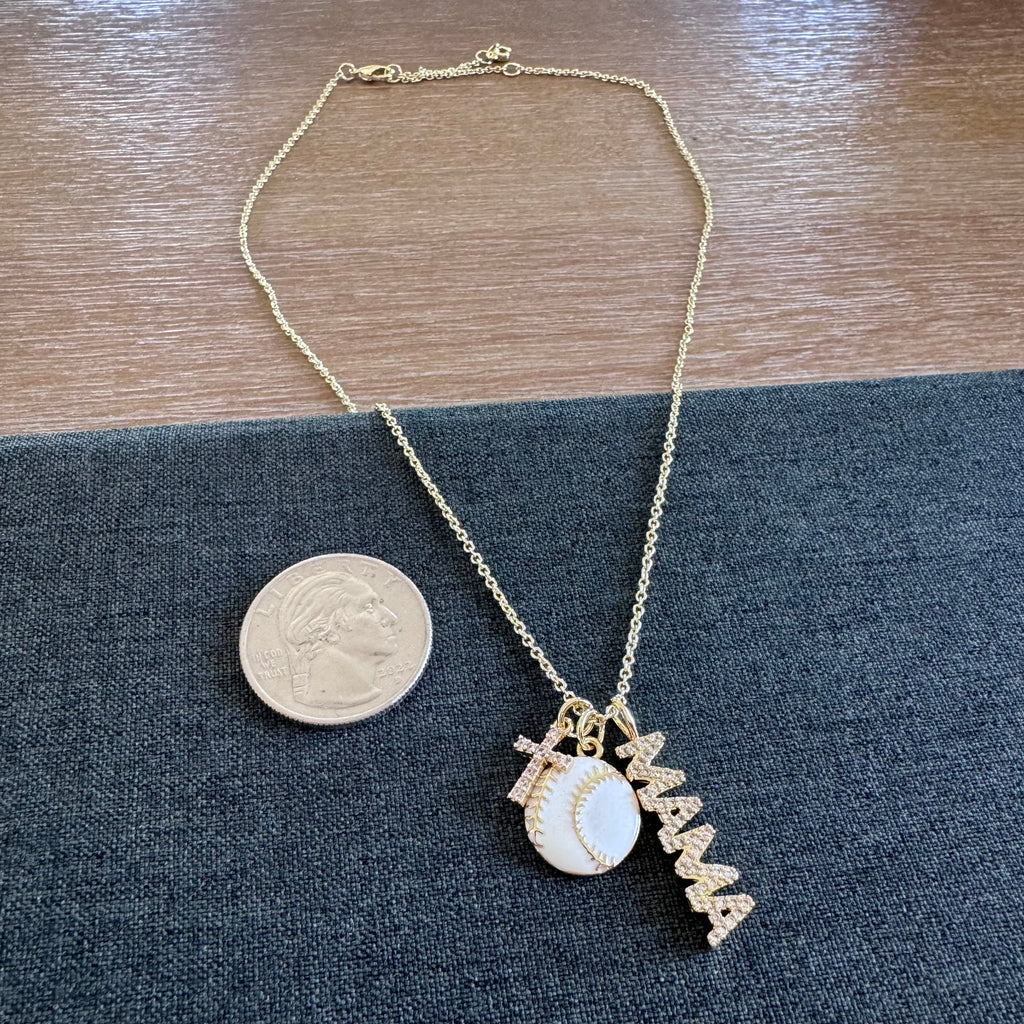 Baseball Mama Cross Necklace