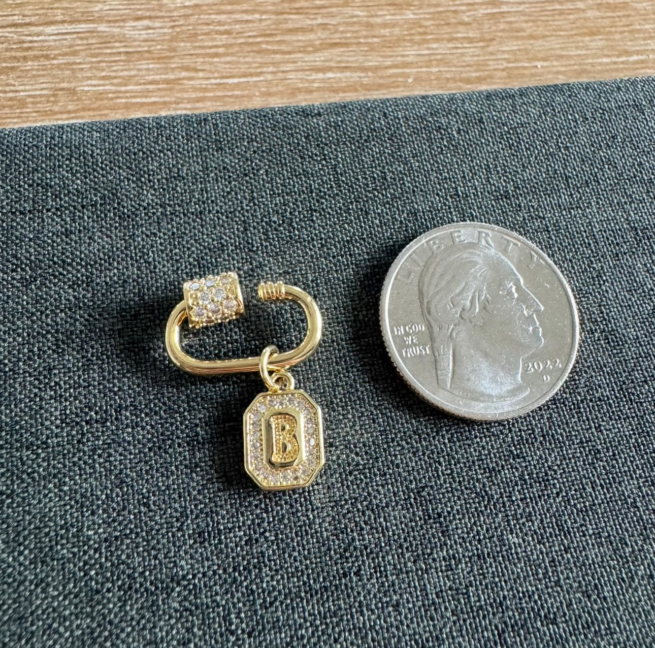 Custom Small Rhinestone Letter Charm Tag Carabiner