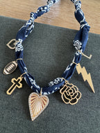 Football Flower Bolt Bandana Necklace Navy Blue