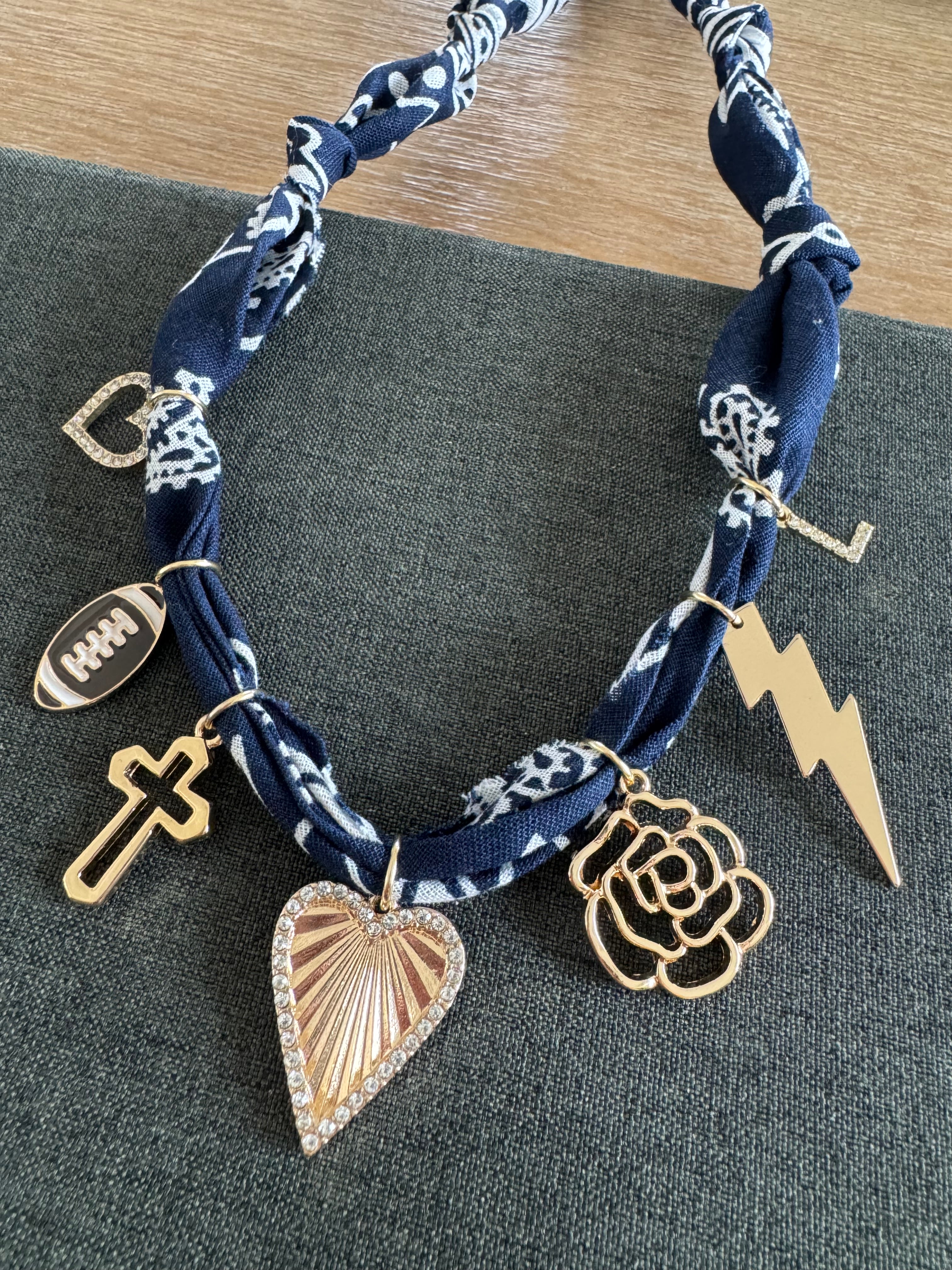 Football Flower Bolt Bandana Necklace Navy Blue