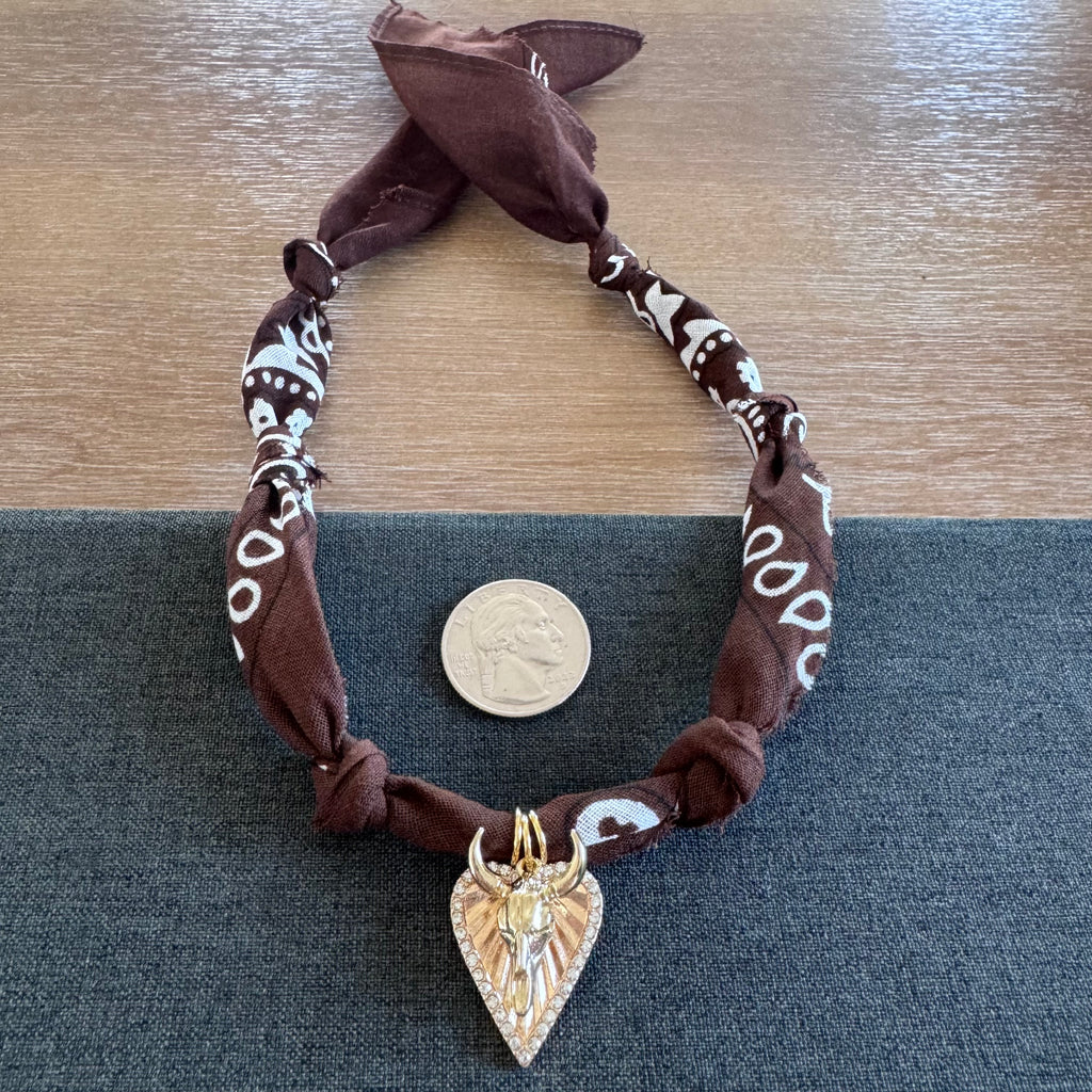 Longhorn Bandana Charm Necklace brown