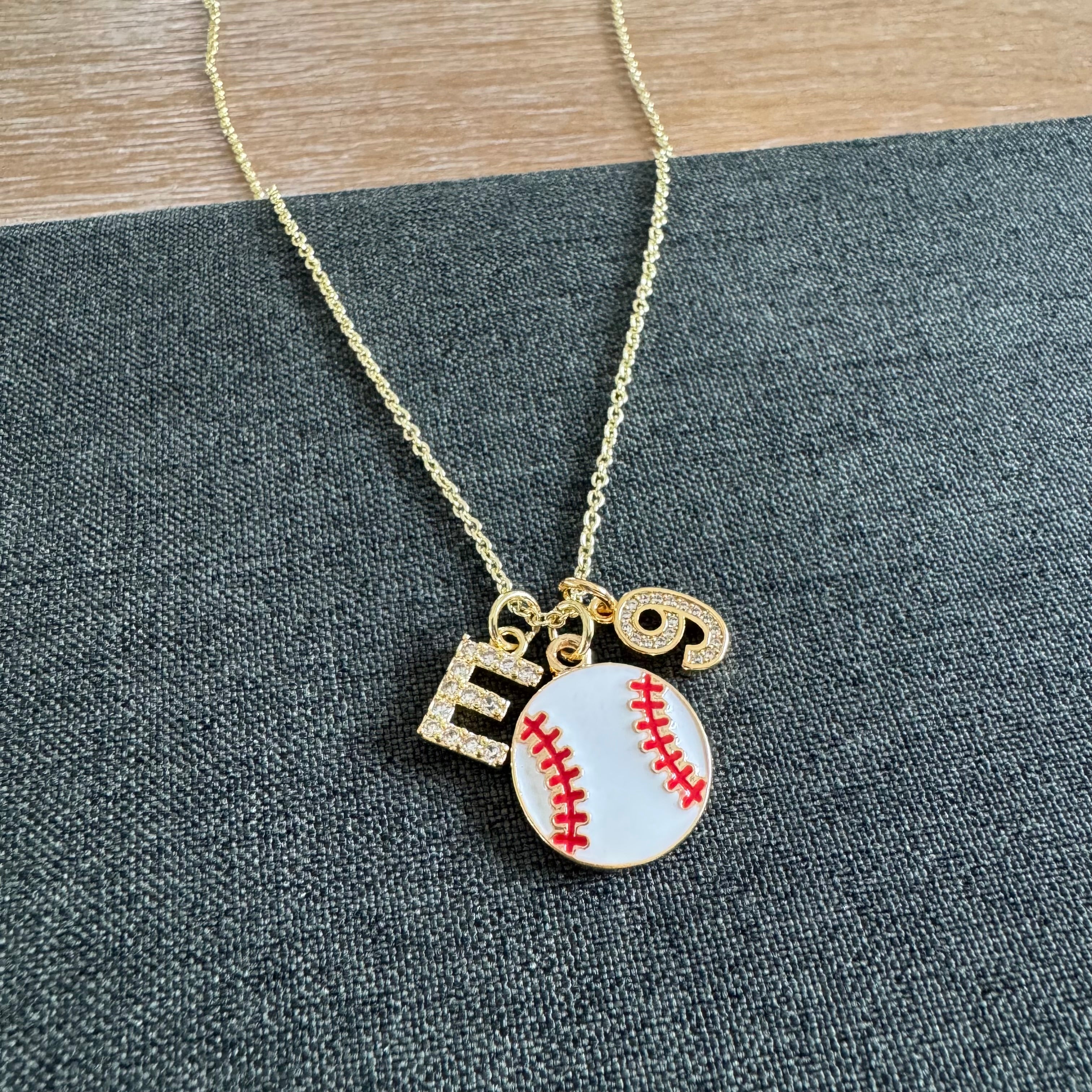 Baseball Initial and Number Necklace