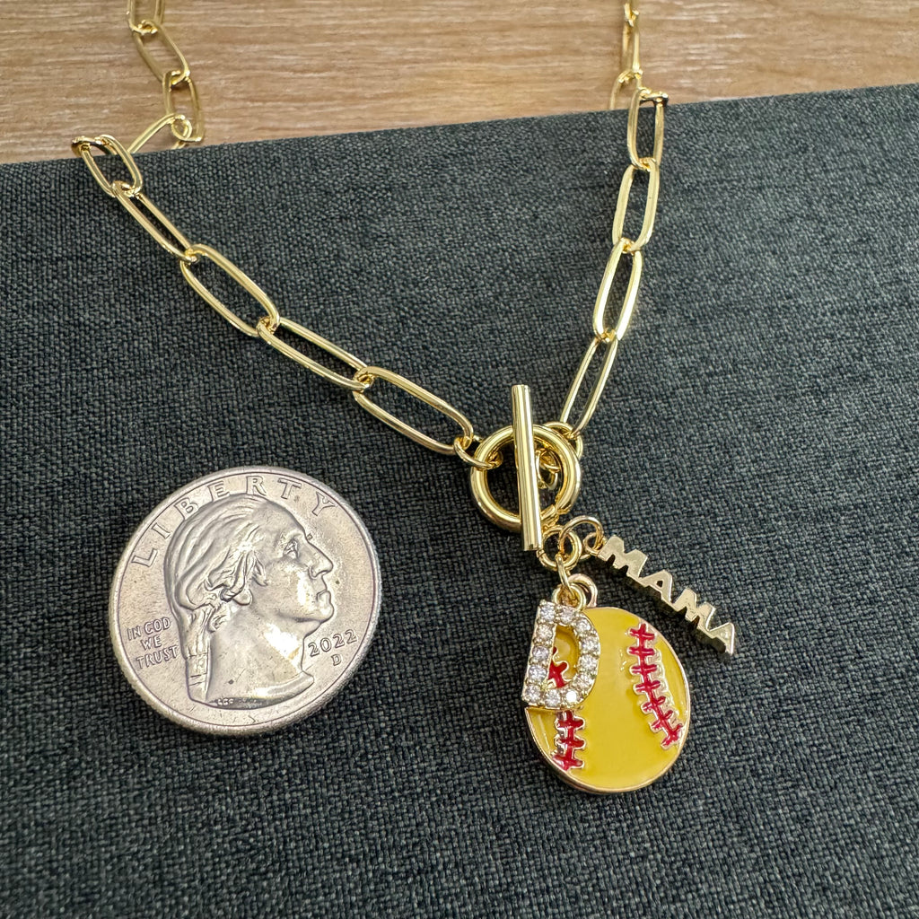Softball Mama Initial Rhinestone Necklace