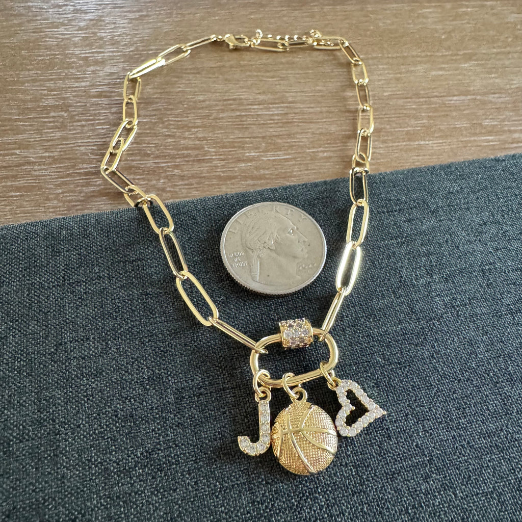 Basketball Heart Charm Necklace Golden