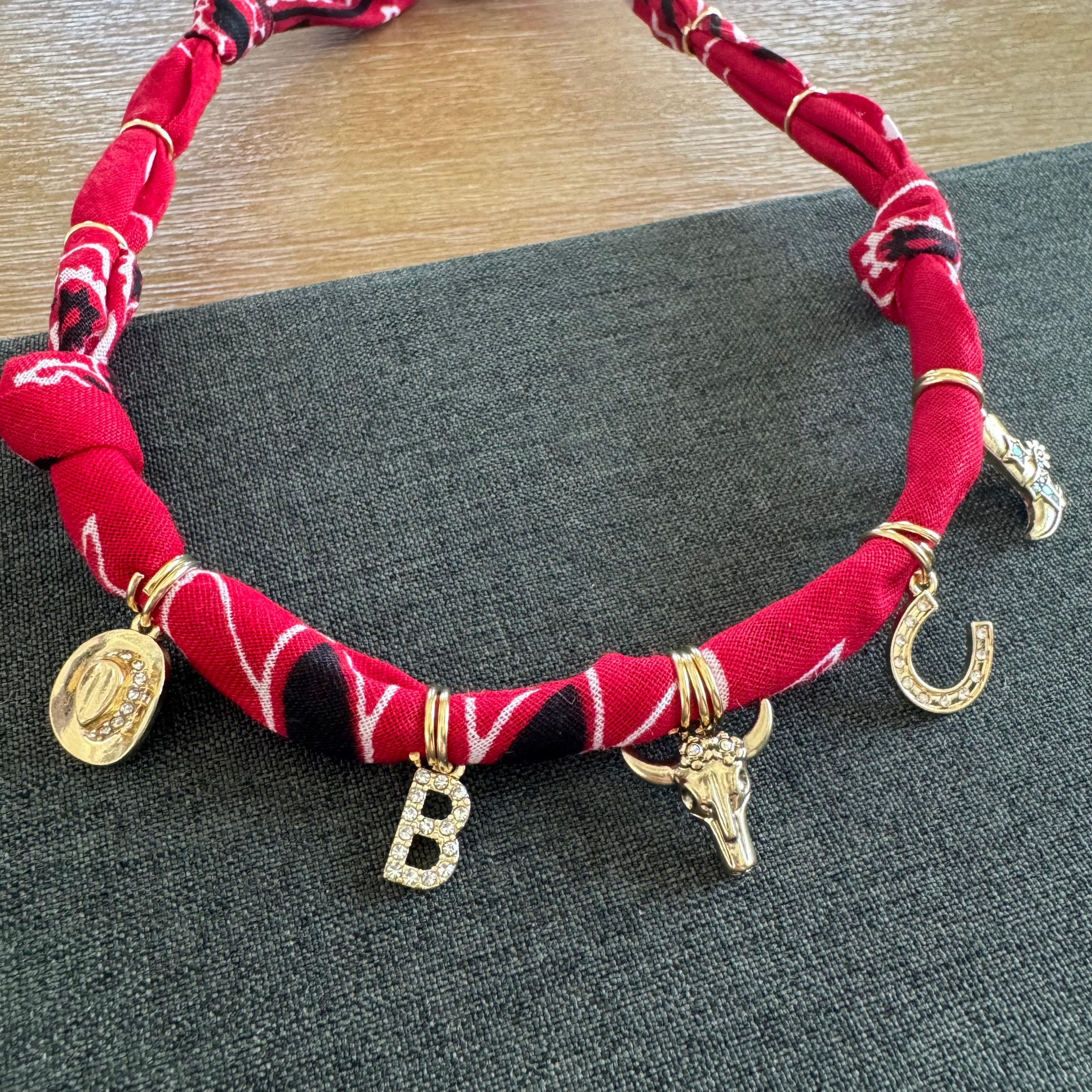 Rodeo Bandana Initial Charm Necklace Red