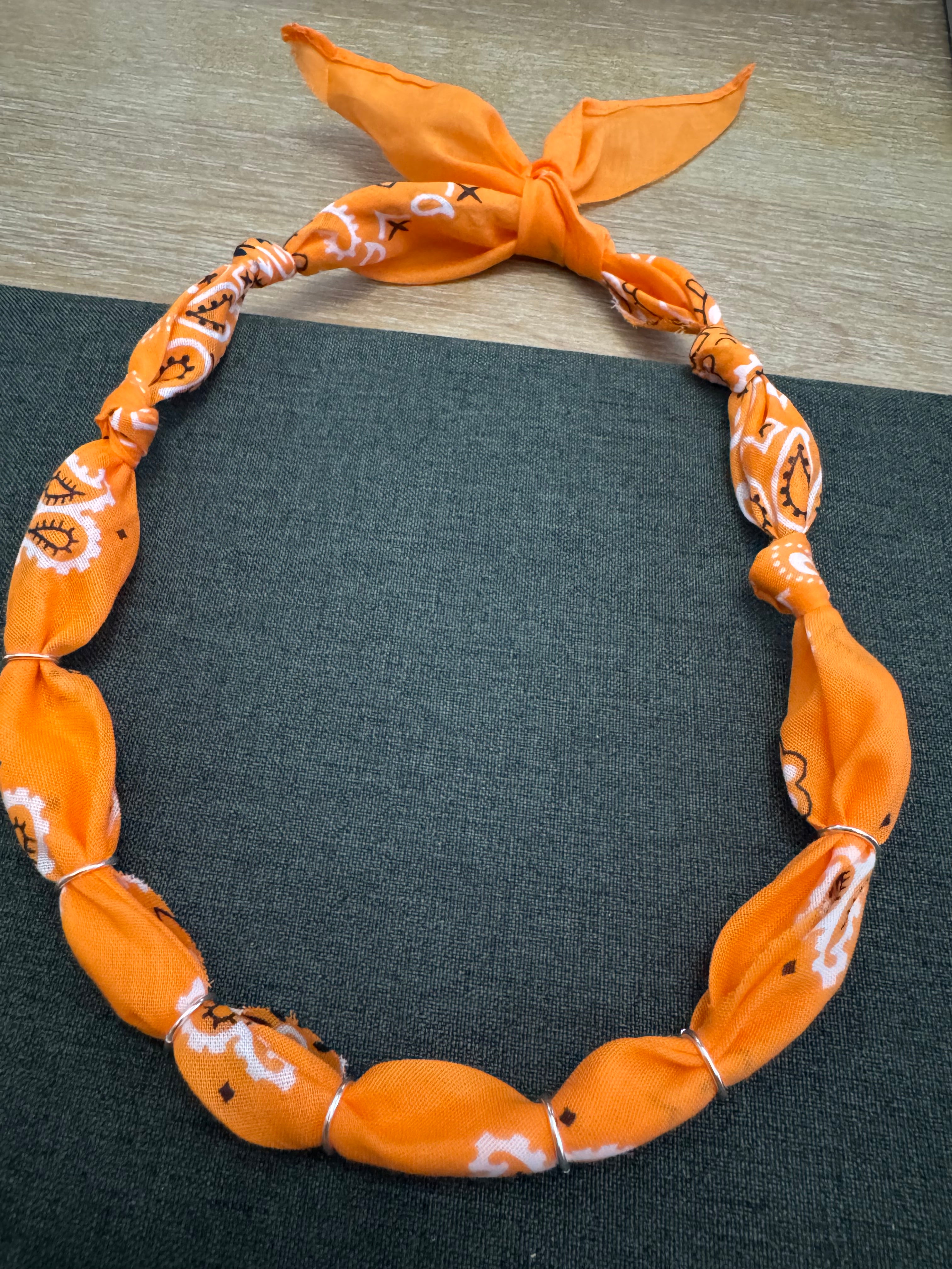 Premade Bandana Necklace TN Orange with silver