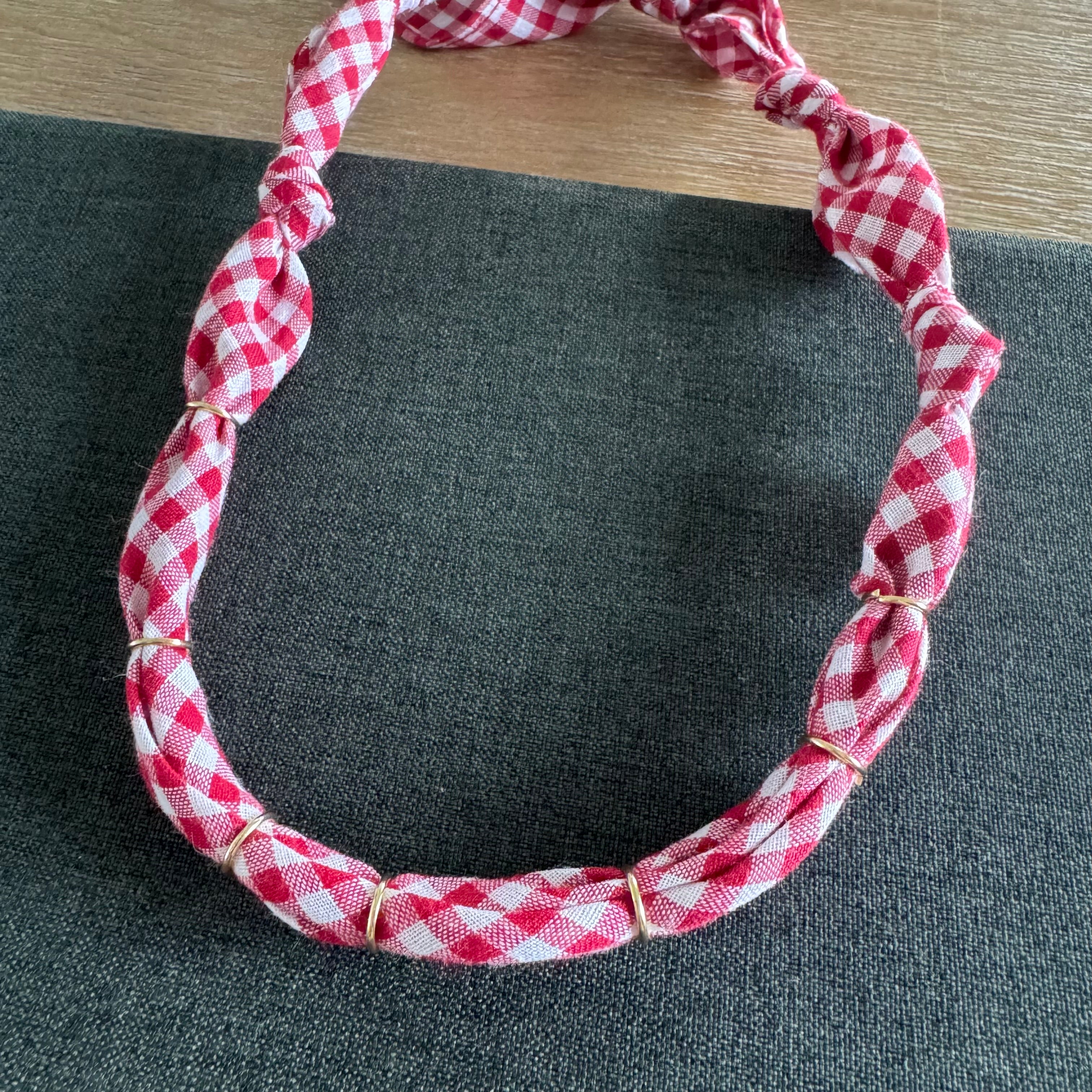 Premade Bandana Necklace Red Gingham