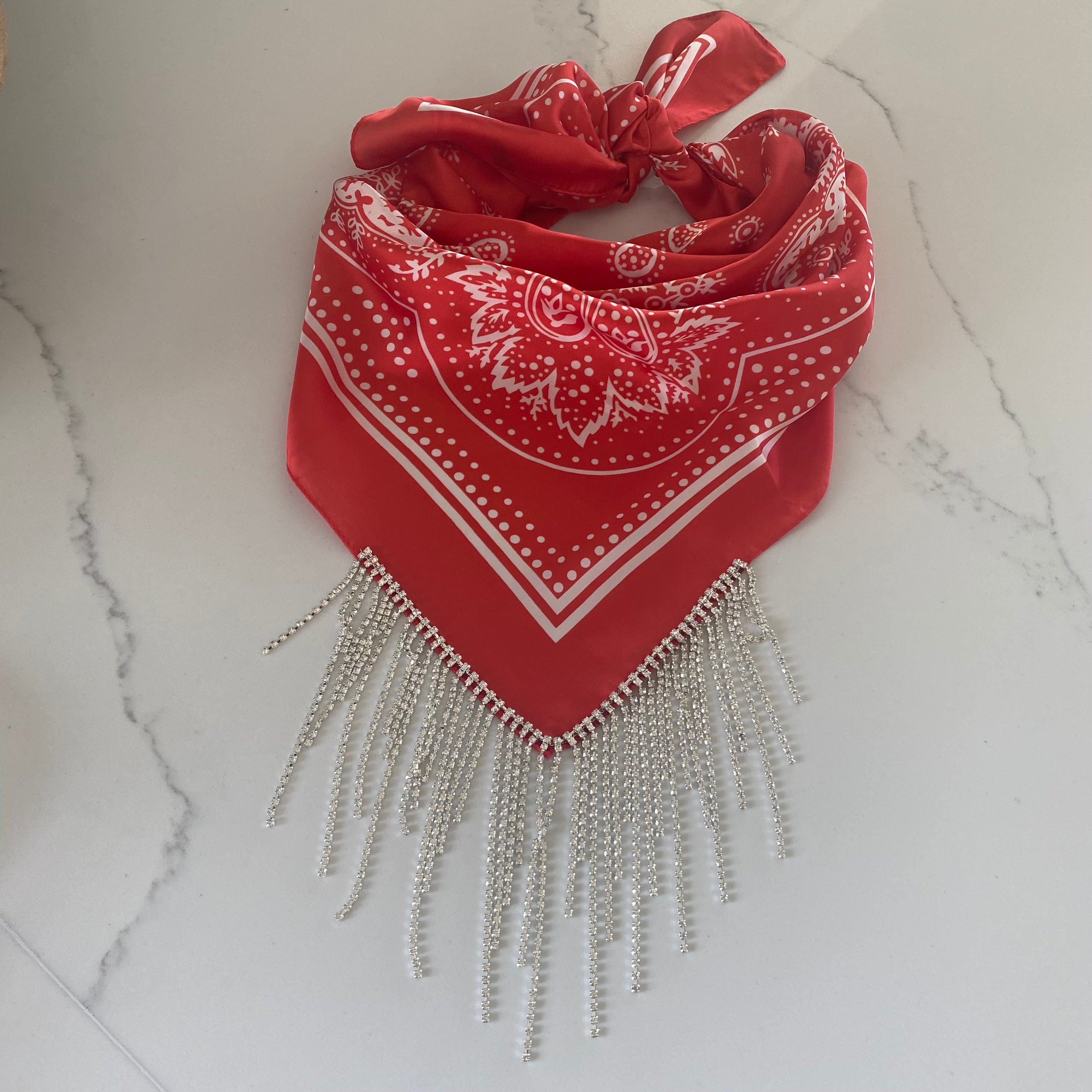 Rhinestone Bandana Red Satin
