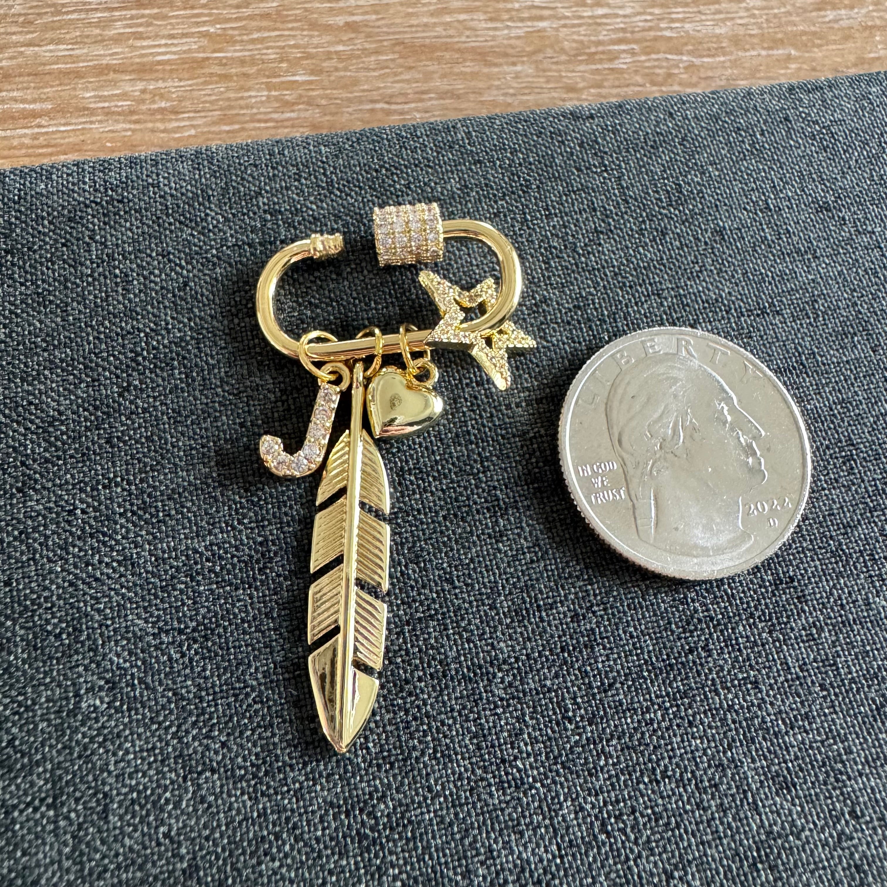 Hometown Initial Rhinestone Carabiner Golden