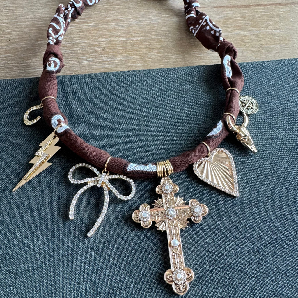 Wallen Bandana Charm Necklace Brown