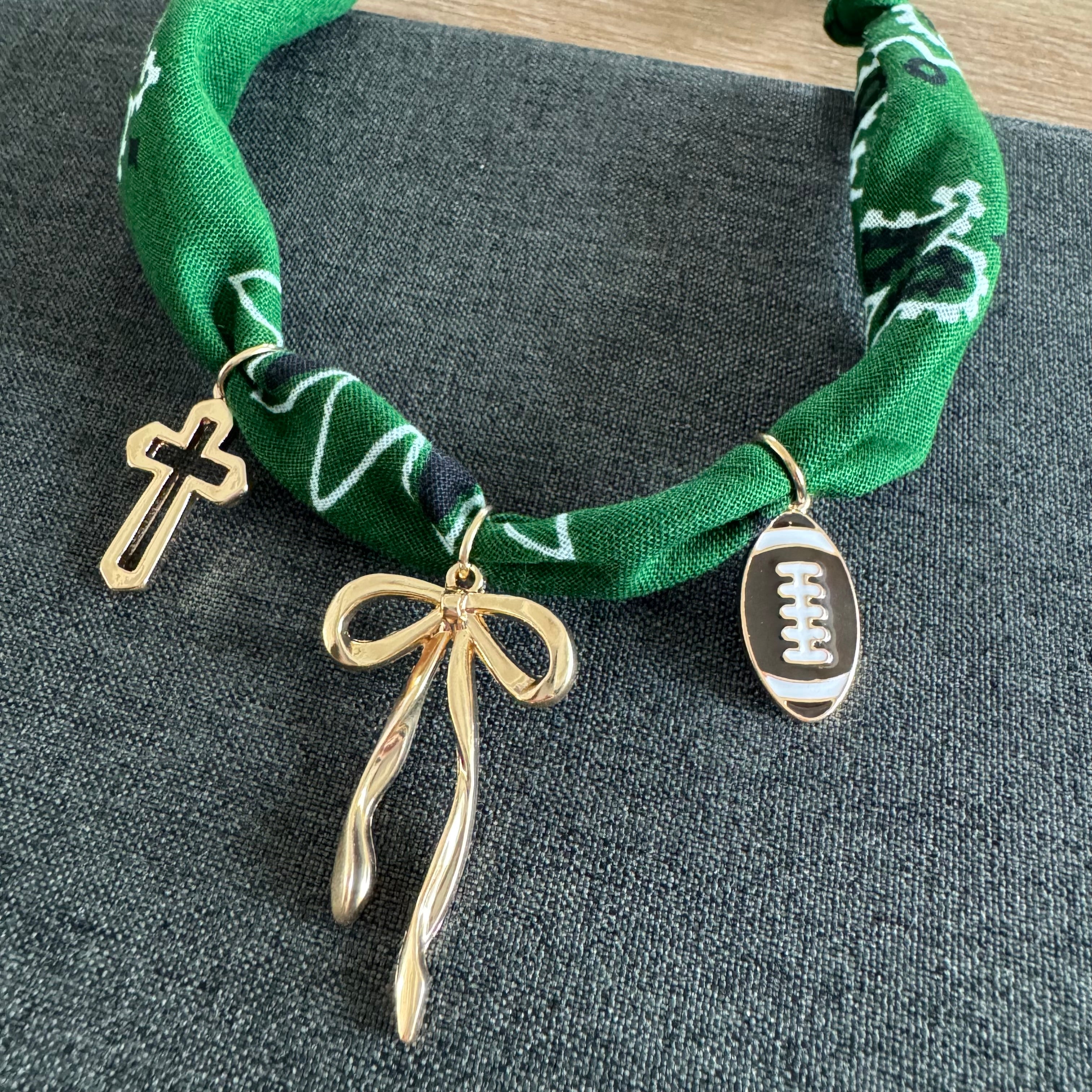 Football Bow Bandana Necklace Green