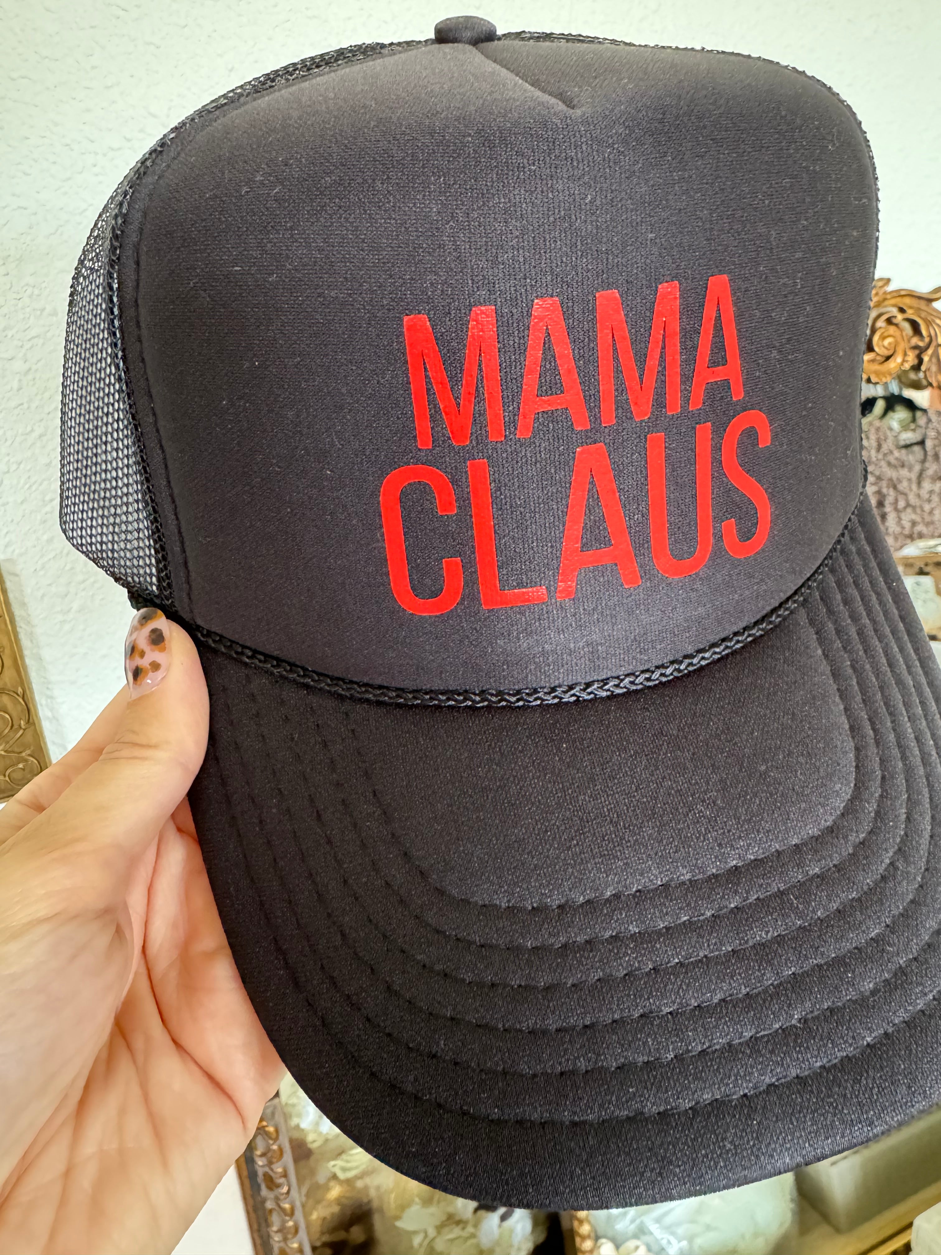 Red Mama Claus Black Hat