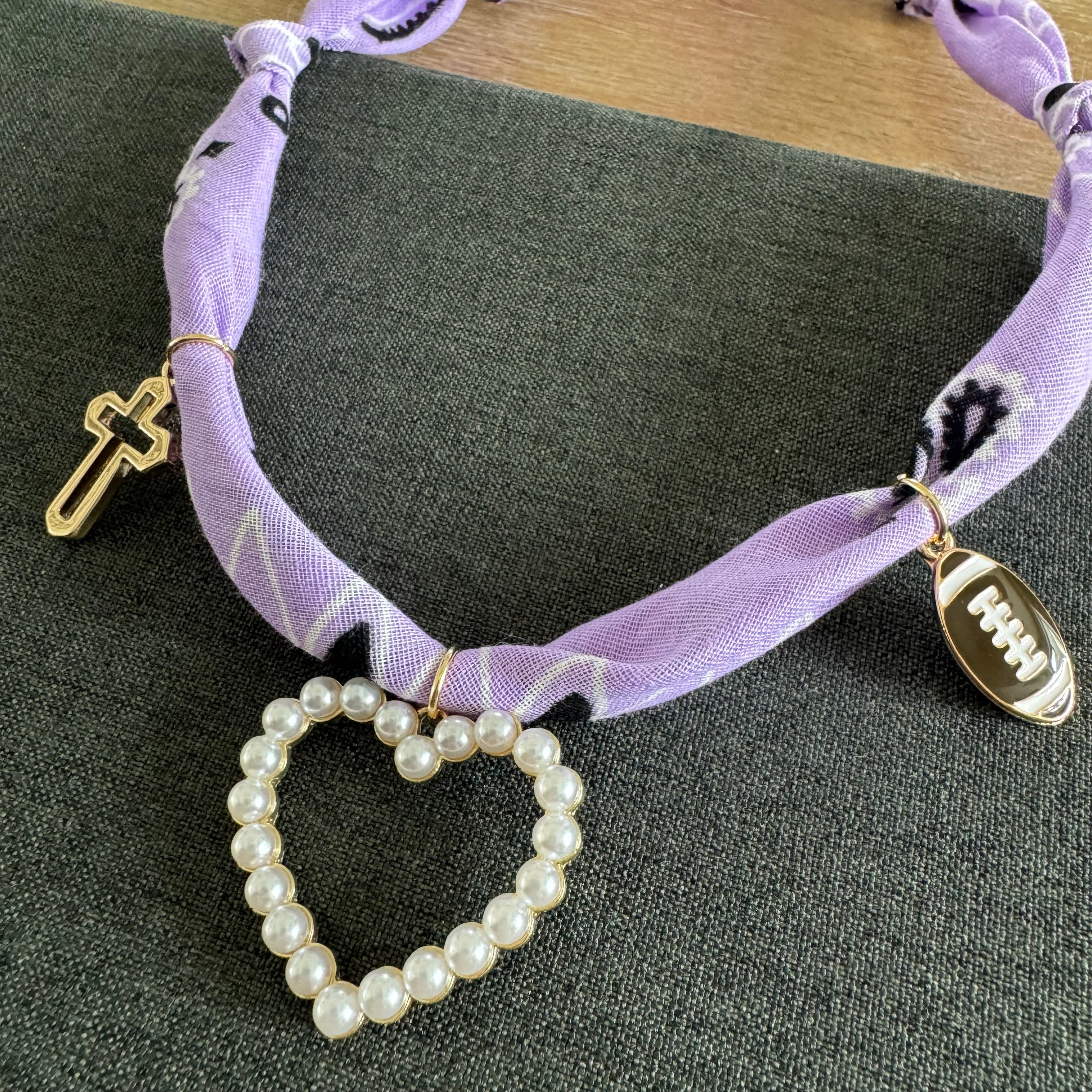 Football Heart Bandana Necklace Lavender