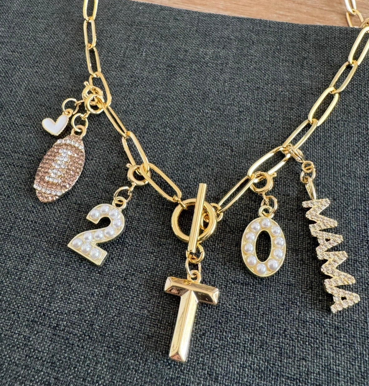 Football Mama Stone Number Necklace