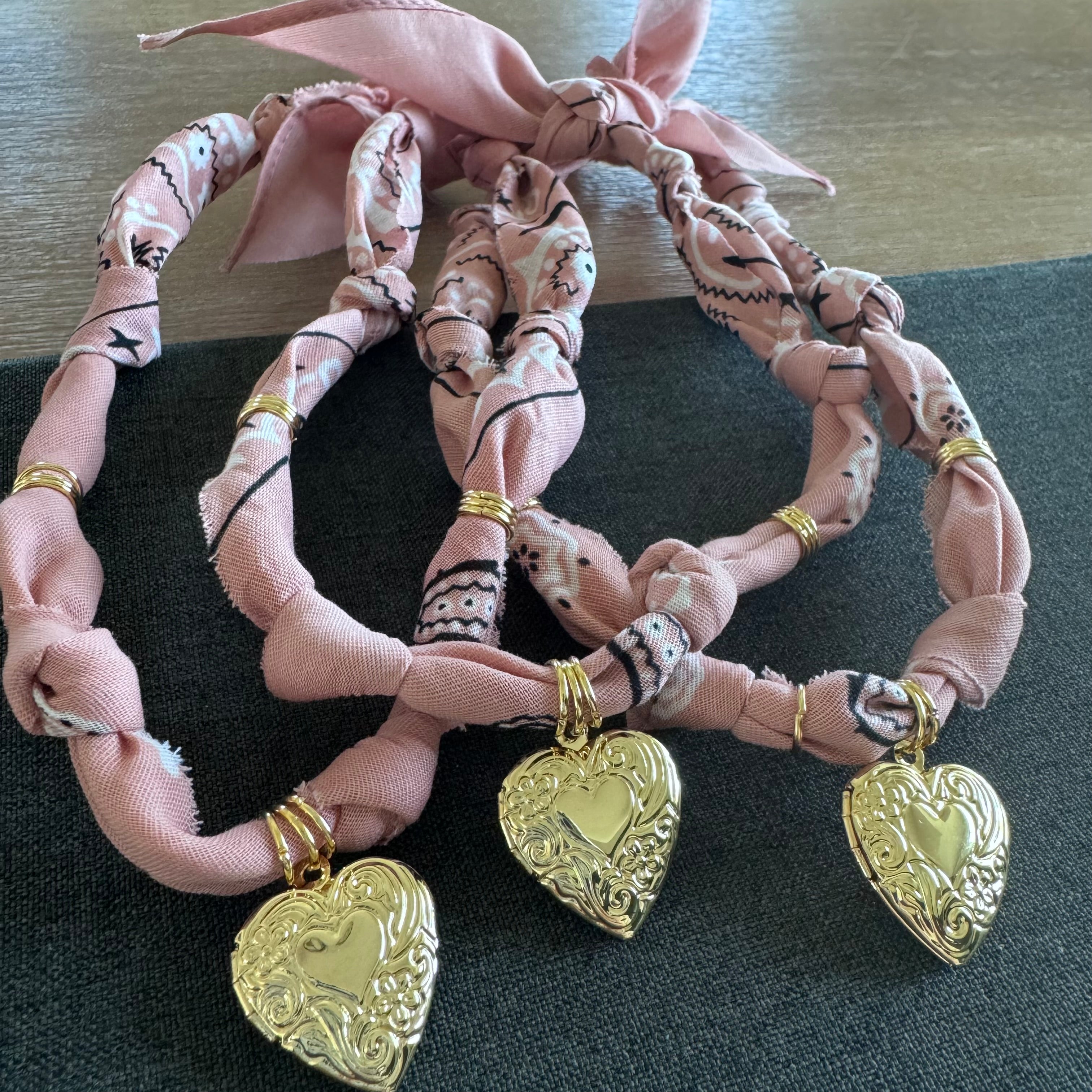 Haynes Heart Locket Bandana Necklace Pink