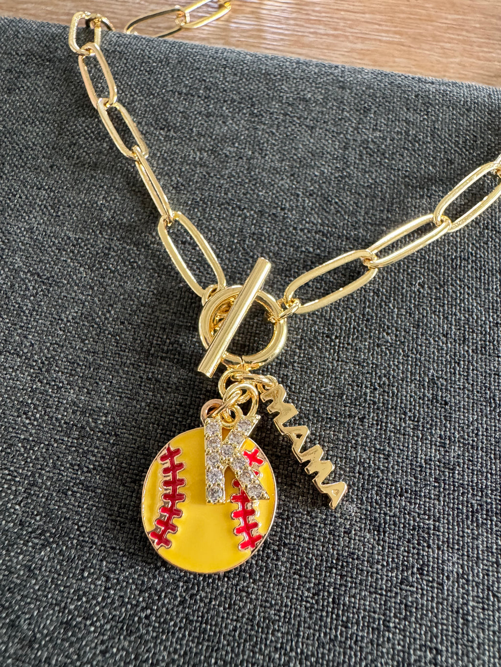 Softball Mama Initial Stone Necklace