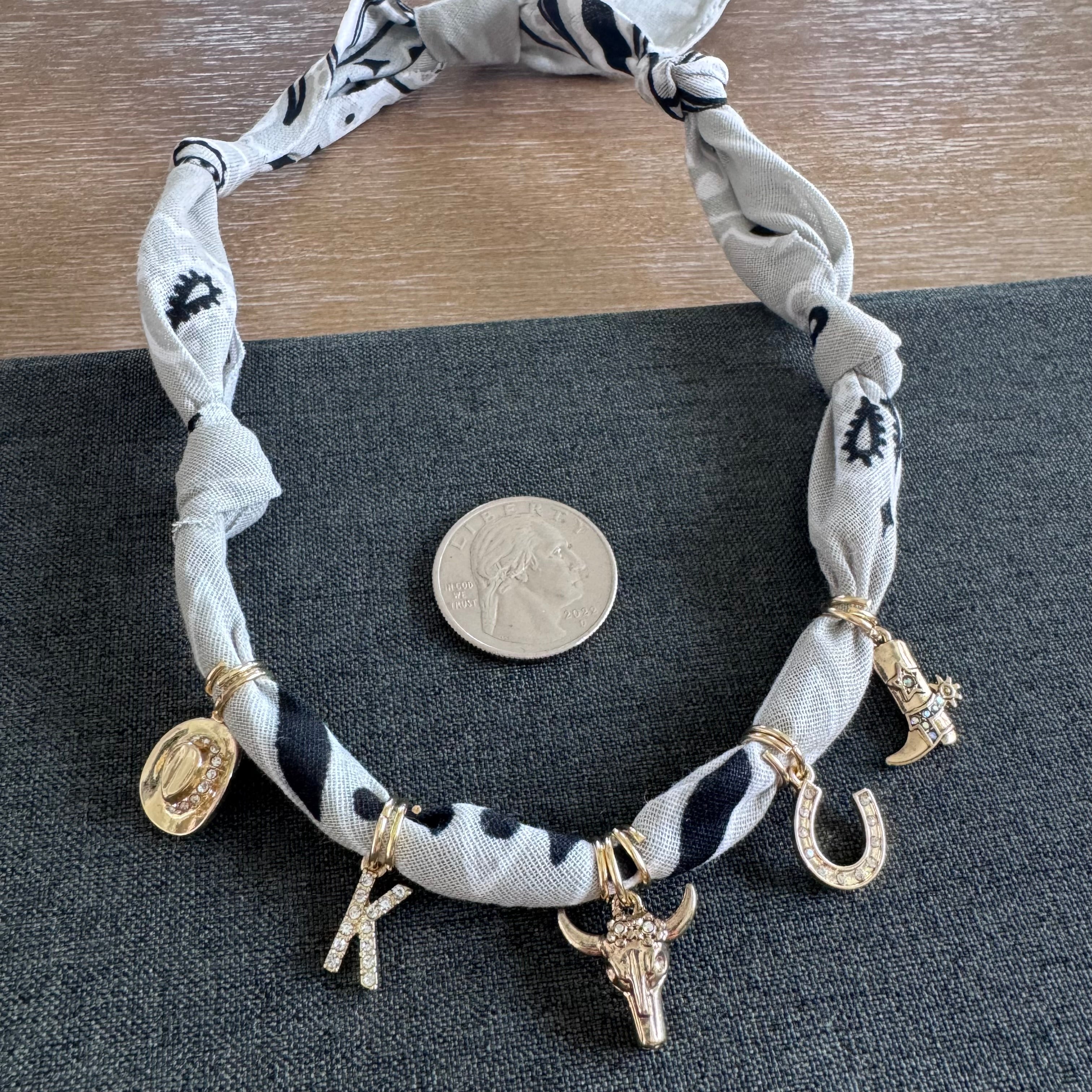 Rodeo Bandana Initial Charm Necklace Silver