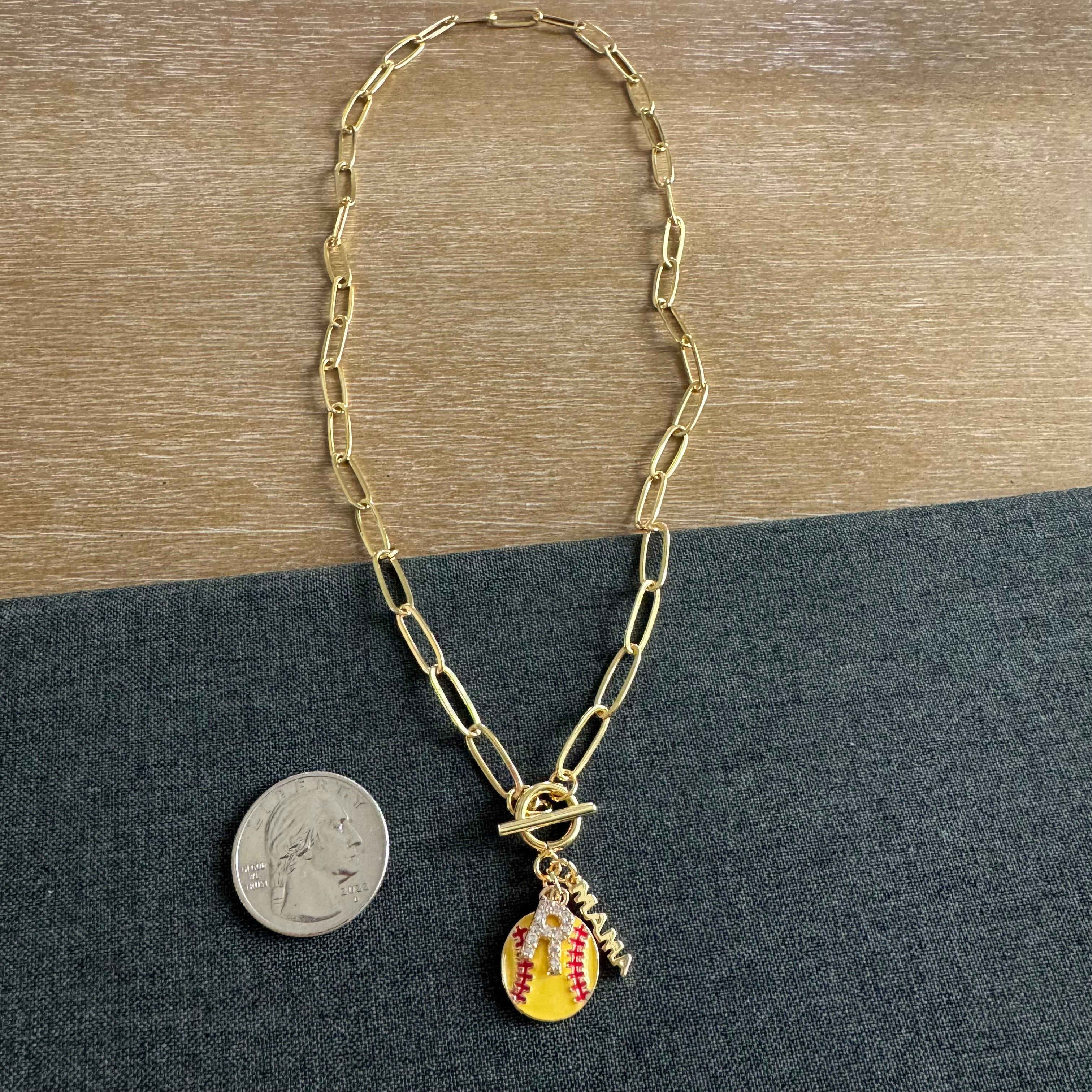 Softball Mama Initial Stone Necklace